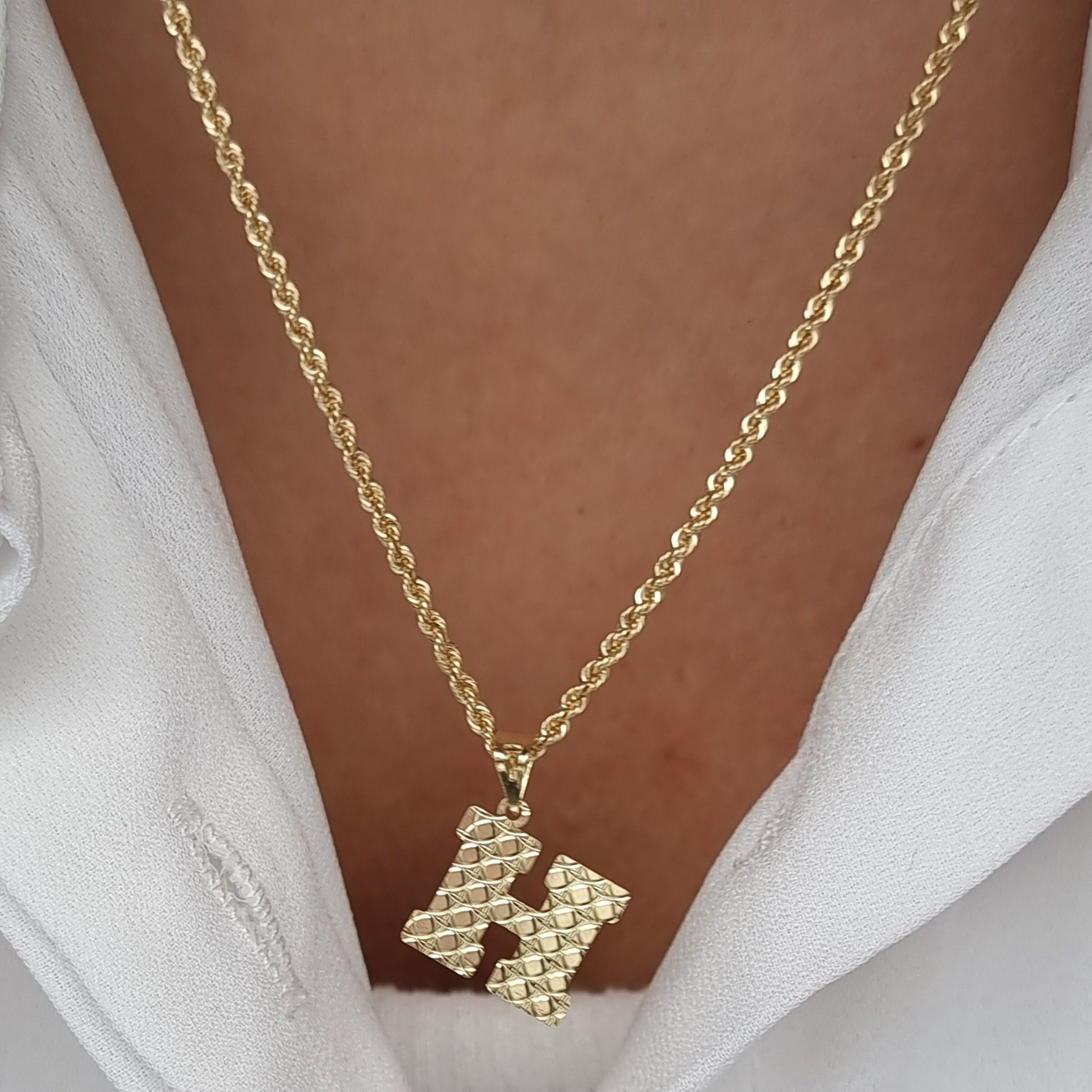 18K Pure Gold Letter H Necklace