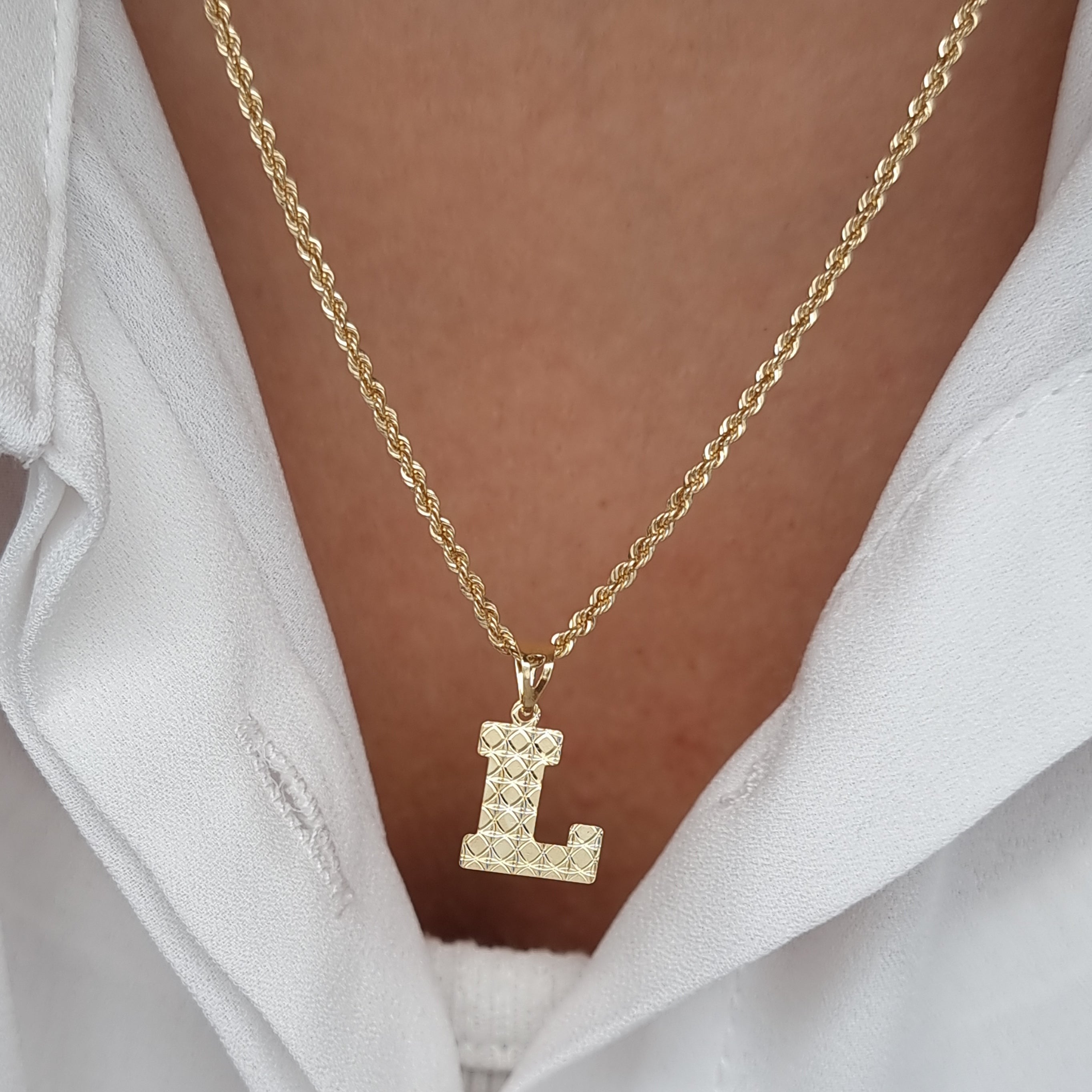 18K Pure Gold Letter L Necklace