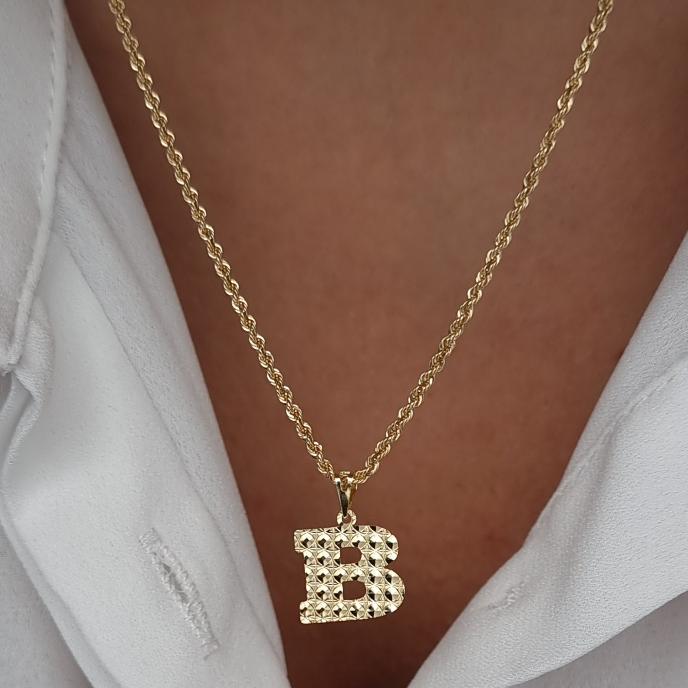 18K Pure Gold Letter B Necklace