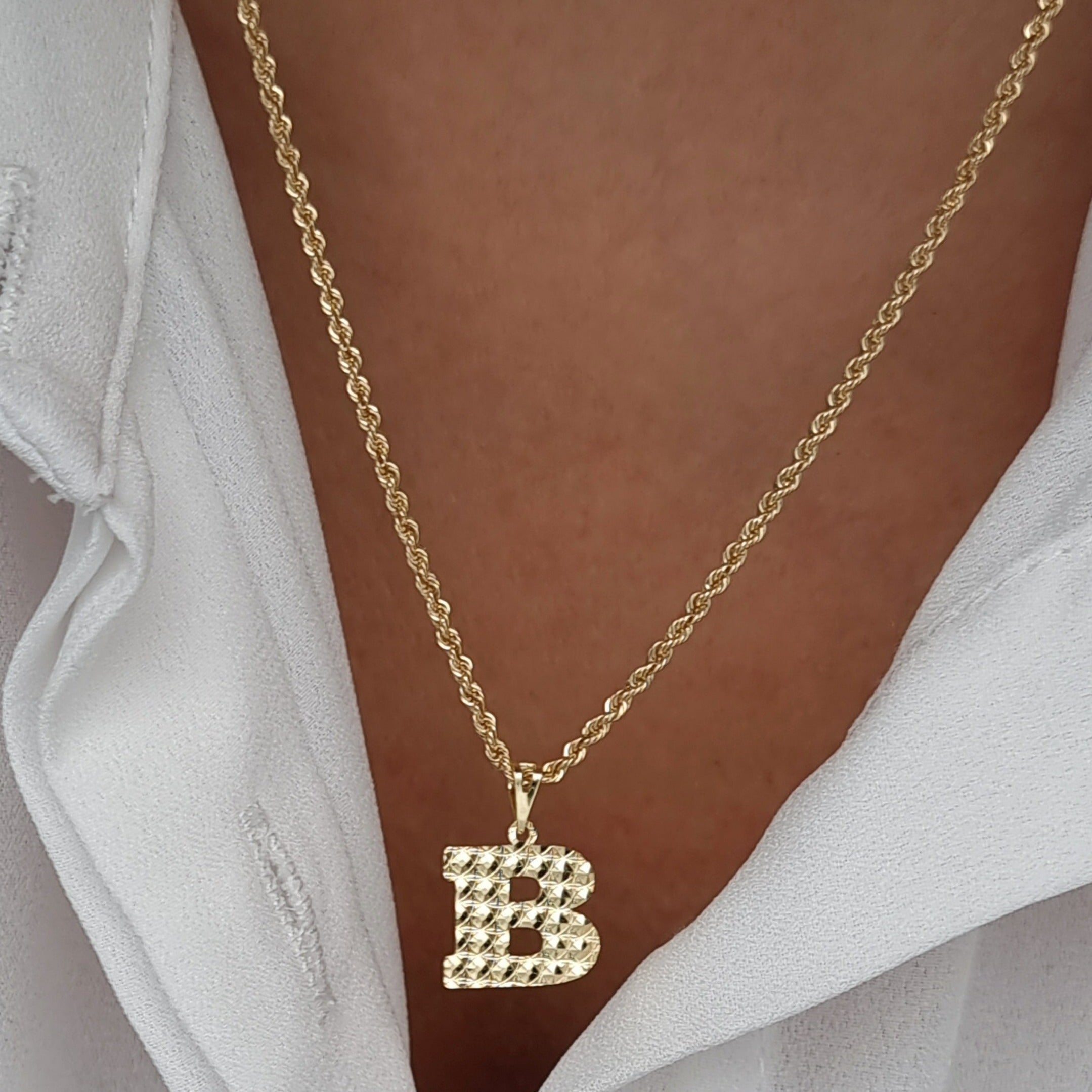 18K Pure Gold Letter B Necklace