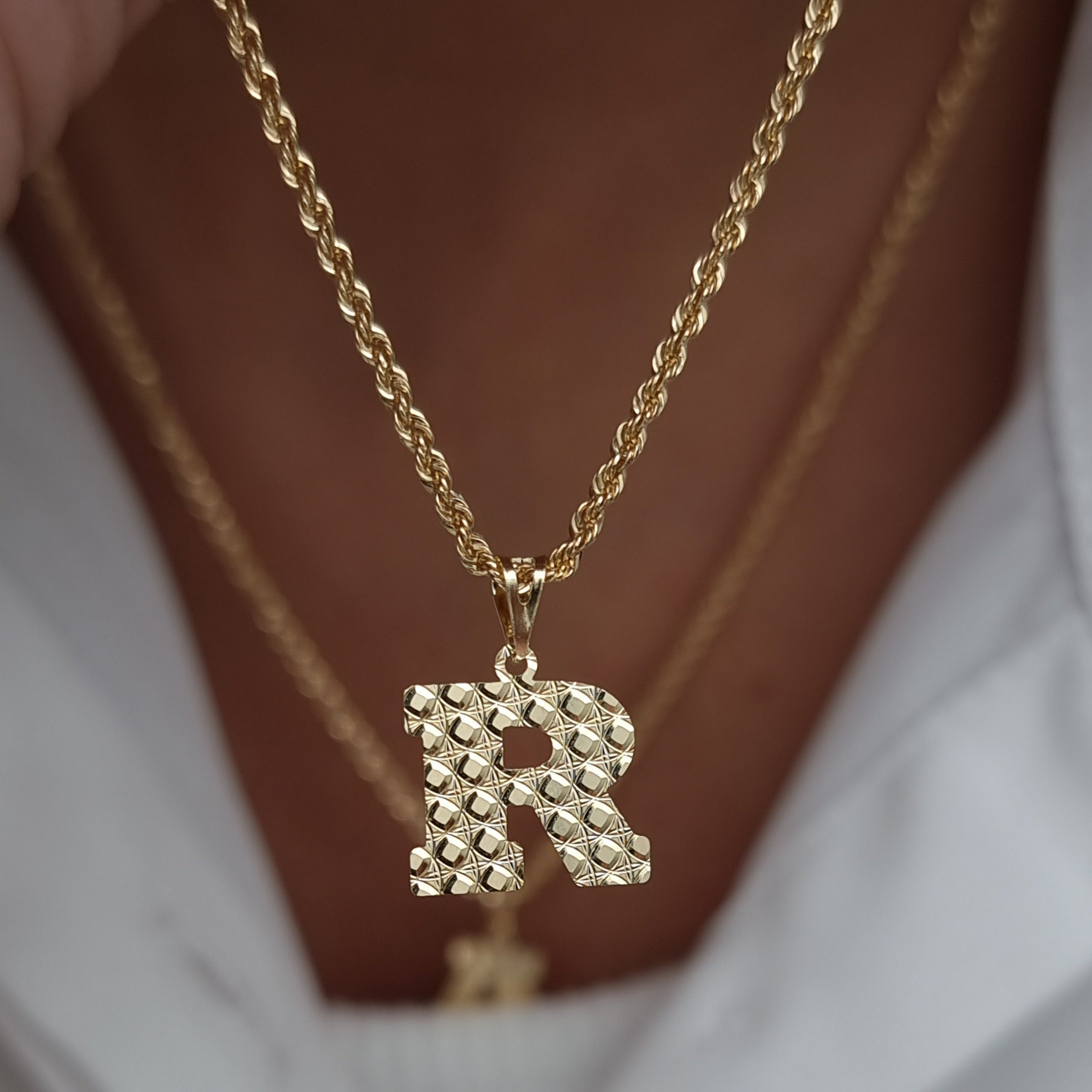 18K Pure Gold Letter R Necklace