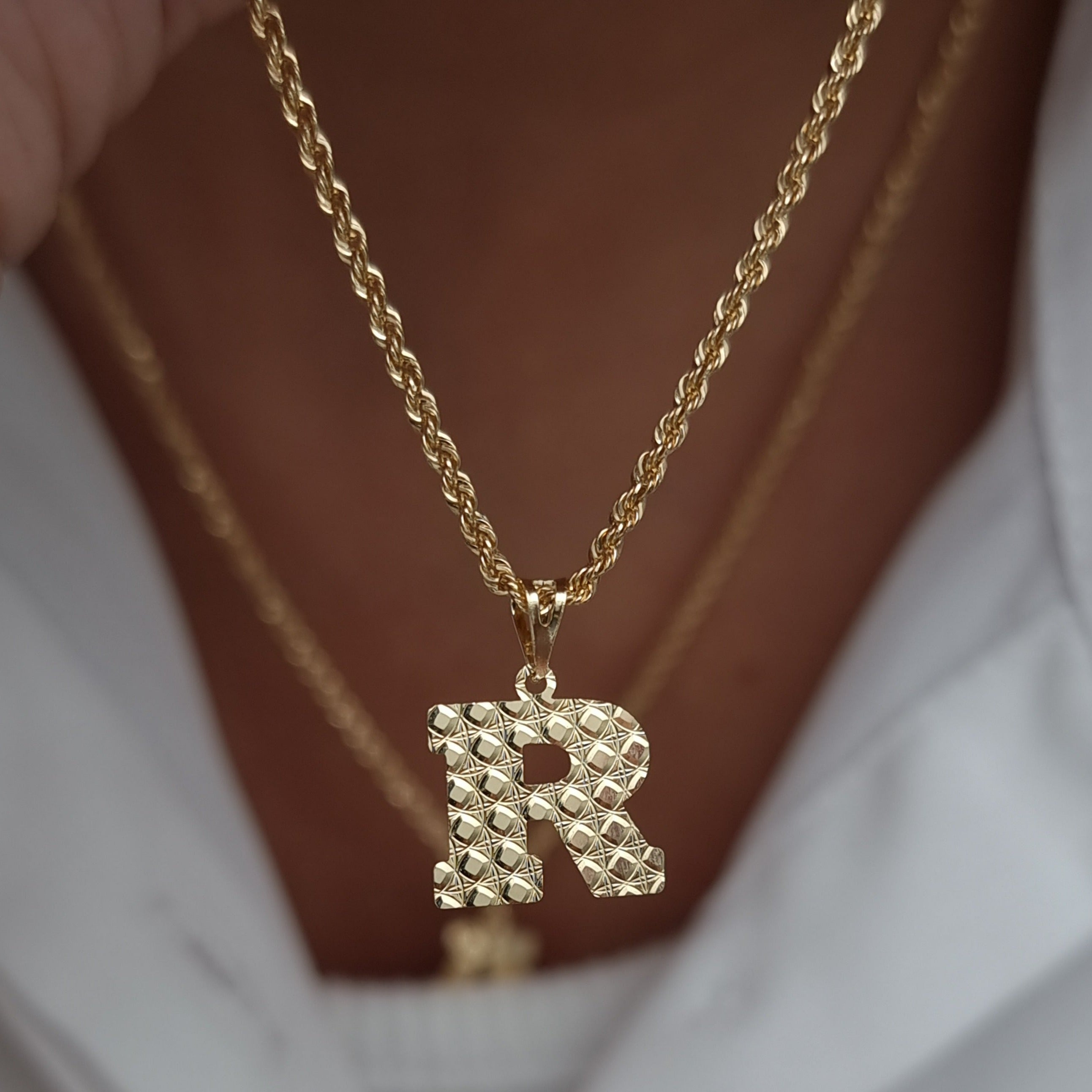 18K Pure Gold Letter R Necklace