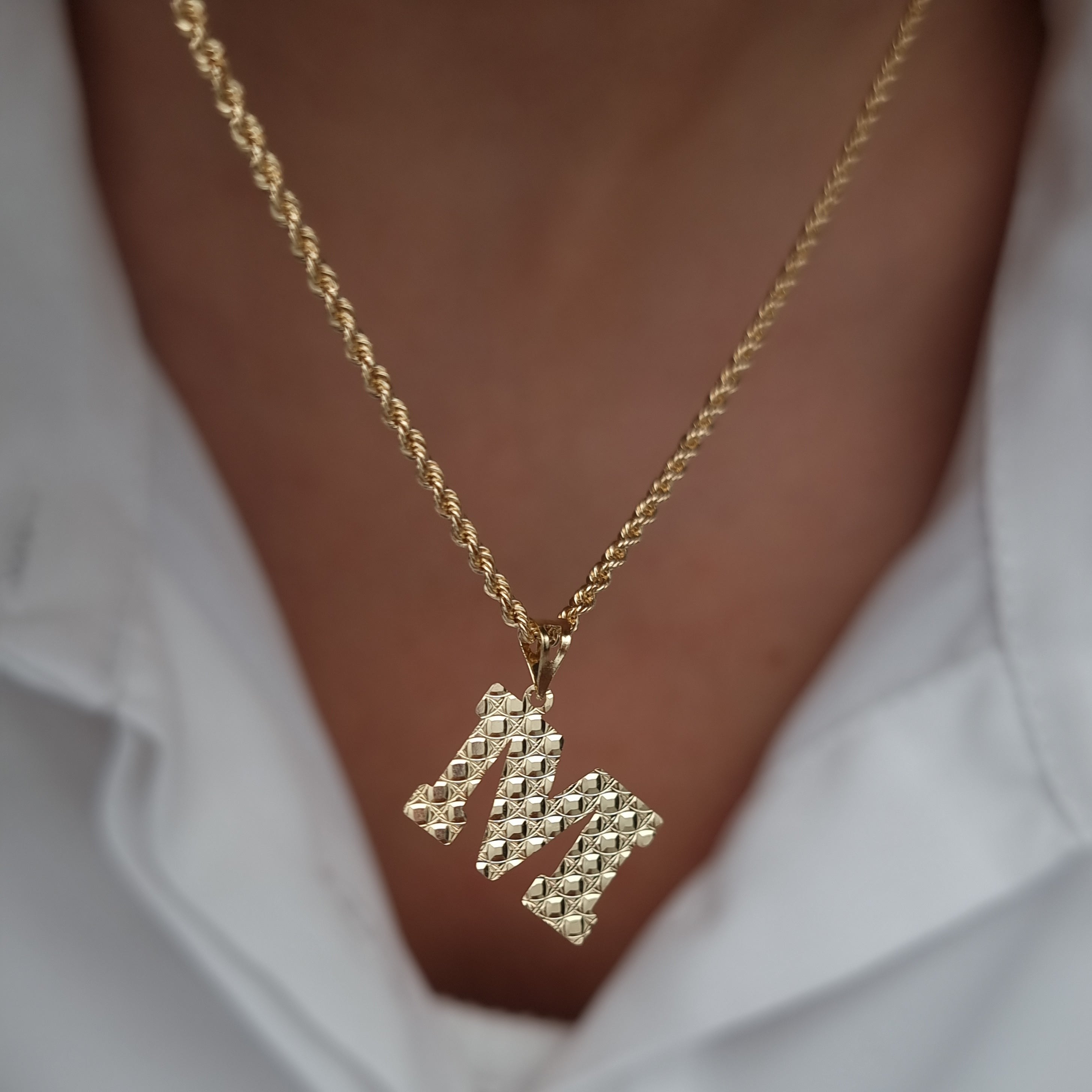 18K Pure Gold Letter M Necklace