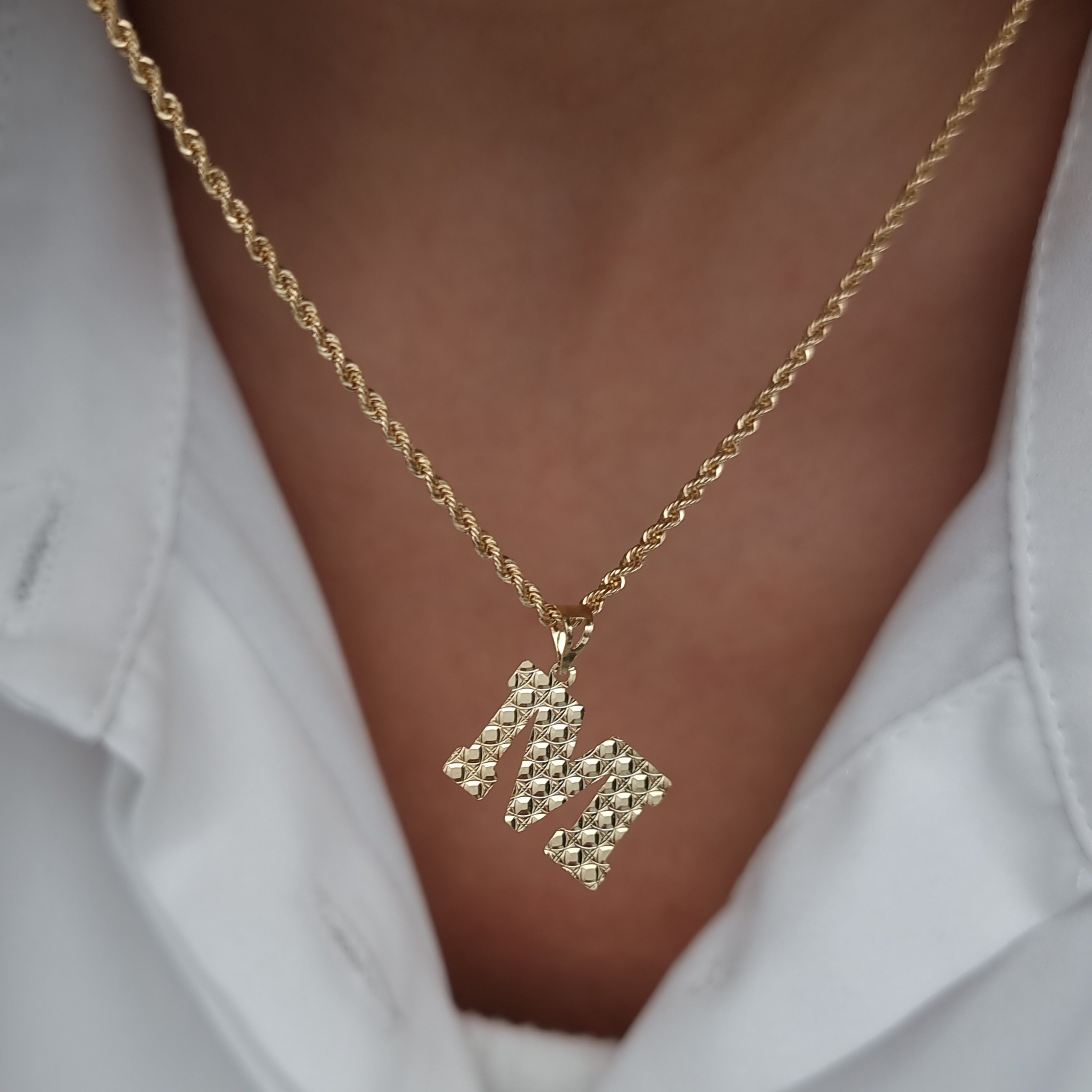 18K Pure Gold Letter M Necklace