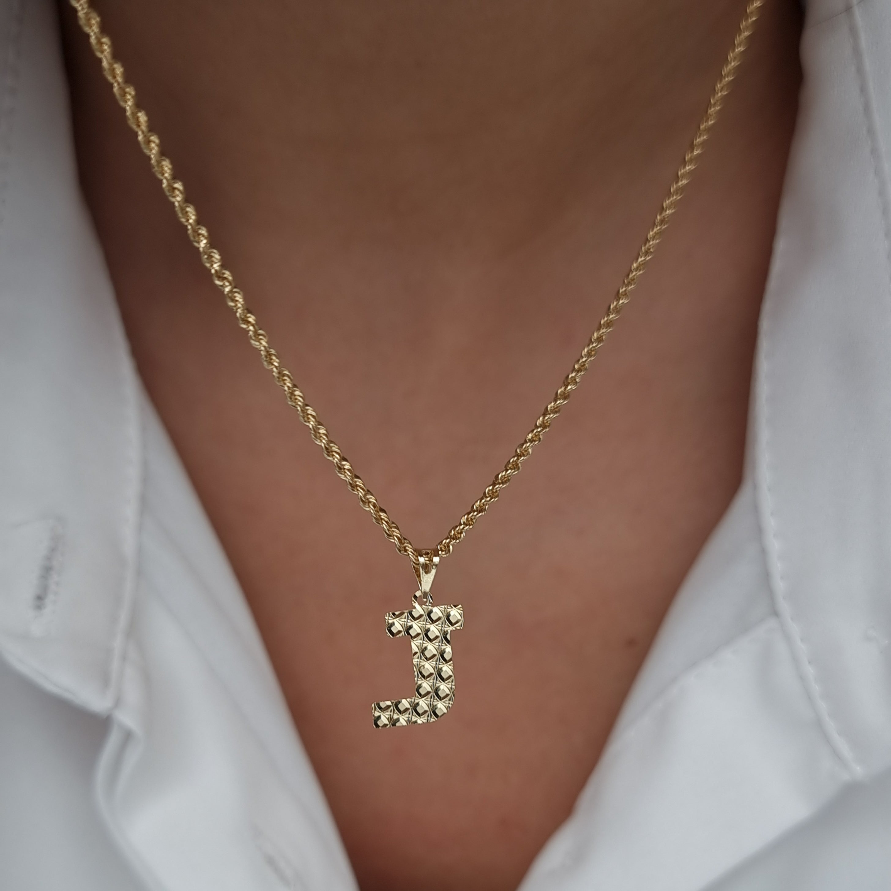 18K Pure Gold Letter J Necklace