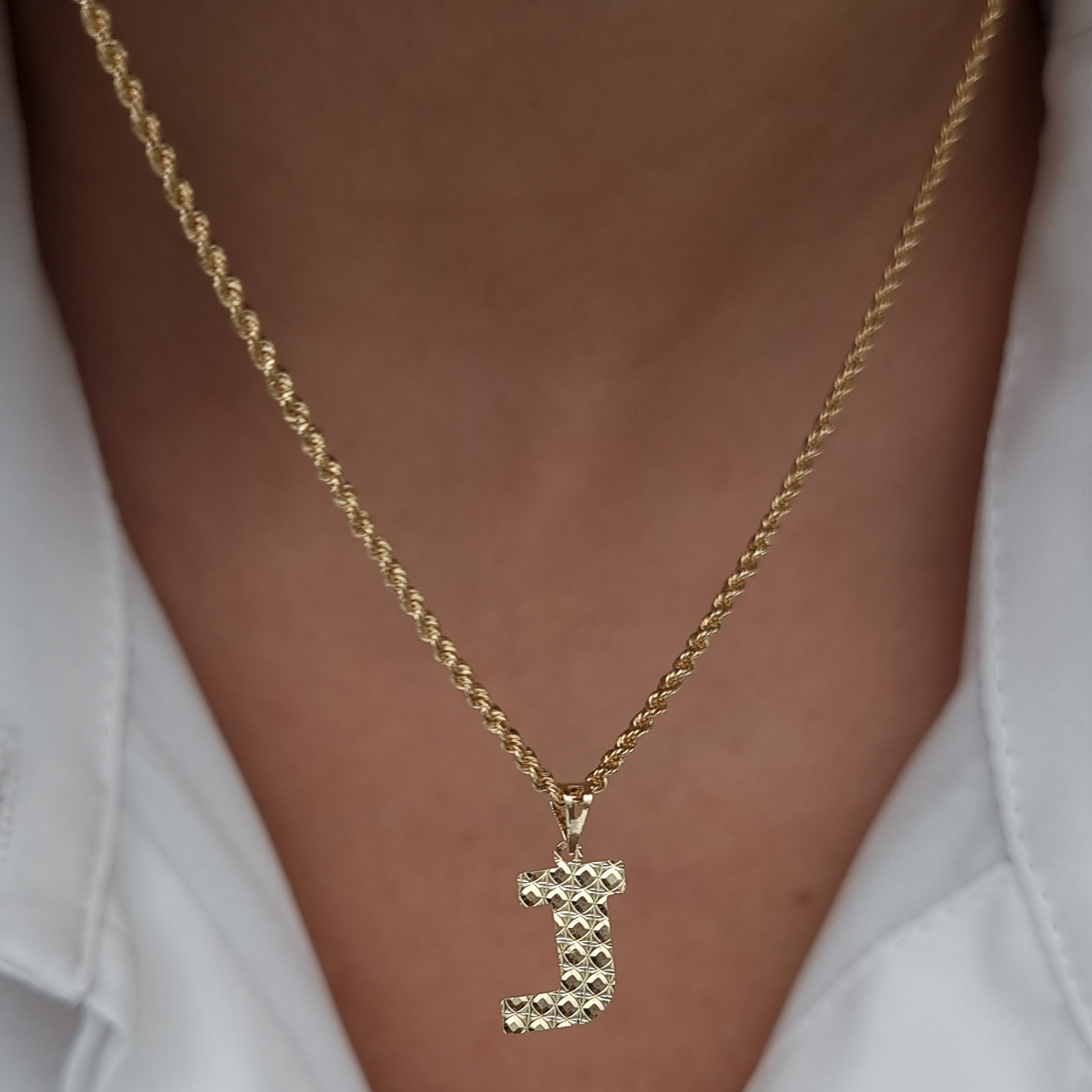 18K Pure Gold Letter J Necklace