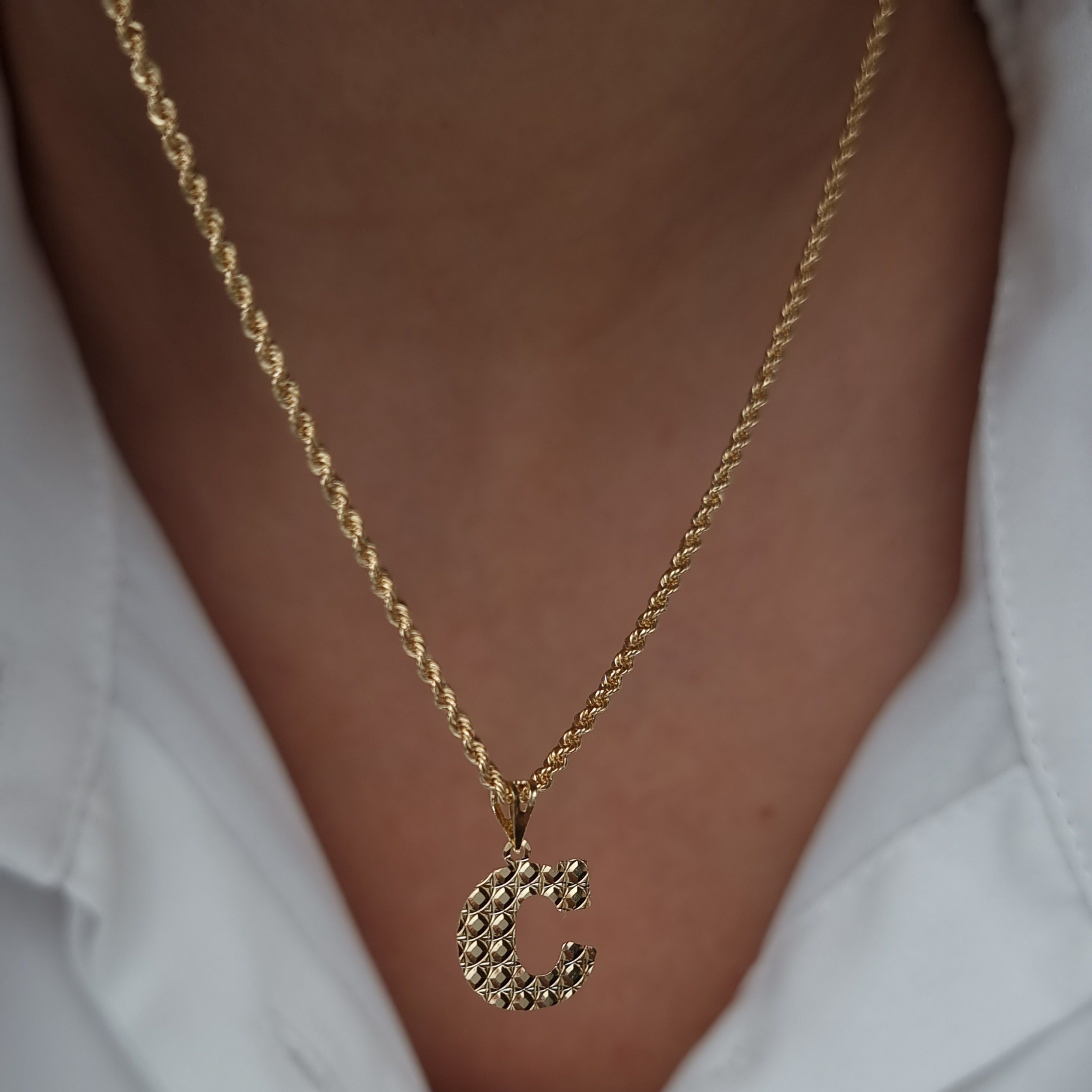 18K Pure Gold Letter C Necklace