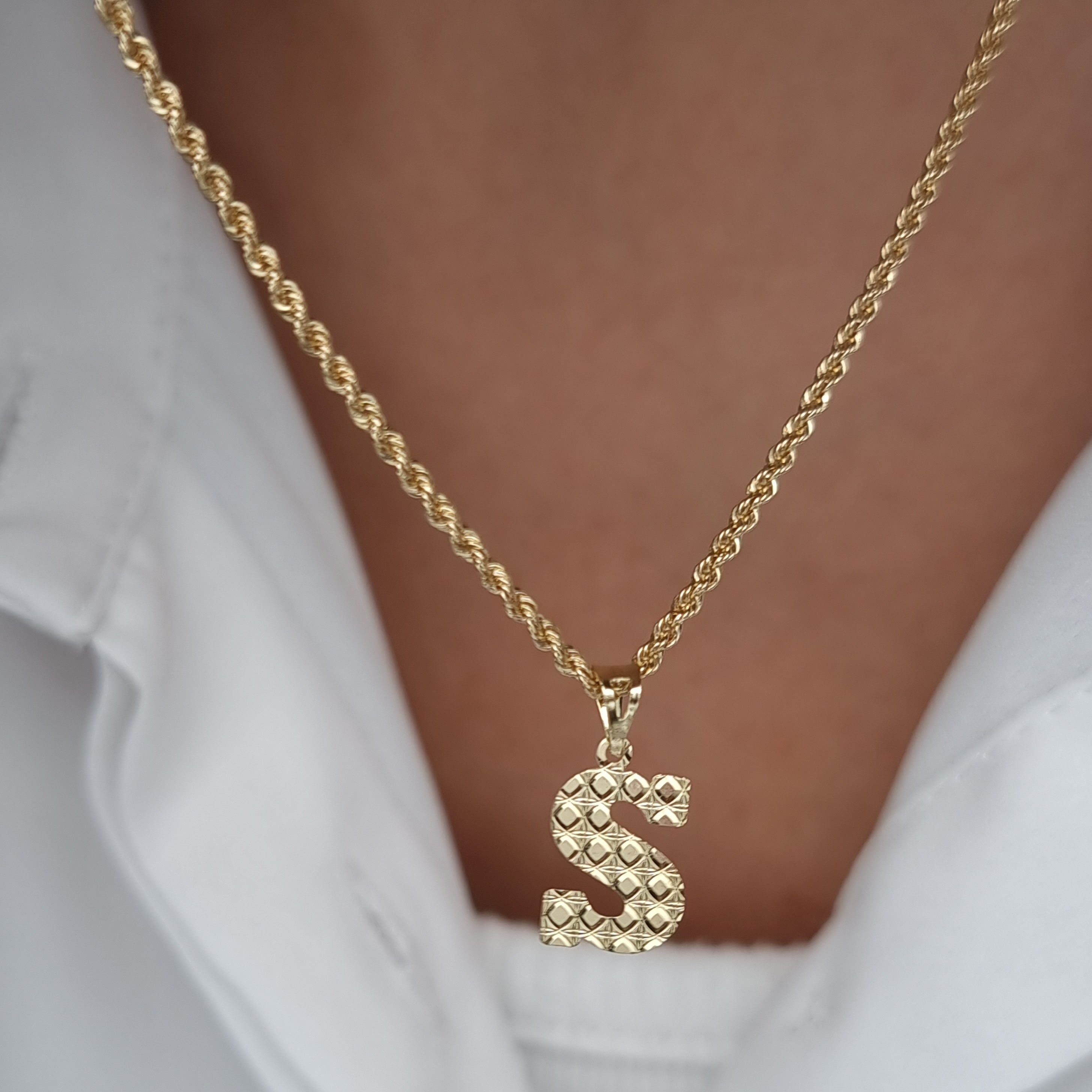 18K Pure Gold Letter S Necklace