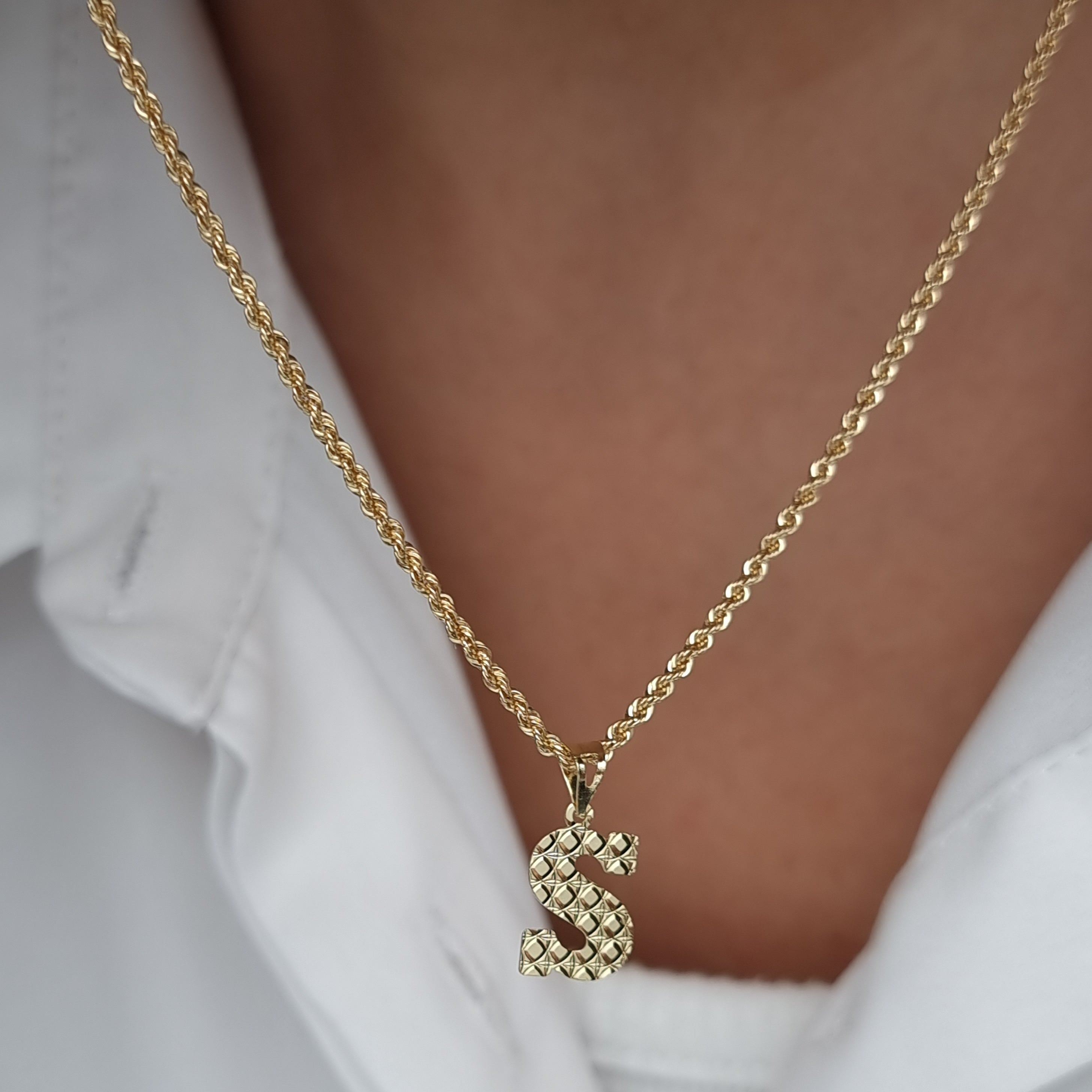 18K Pure Gold Letter S Necklace