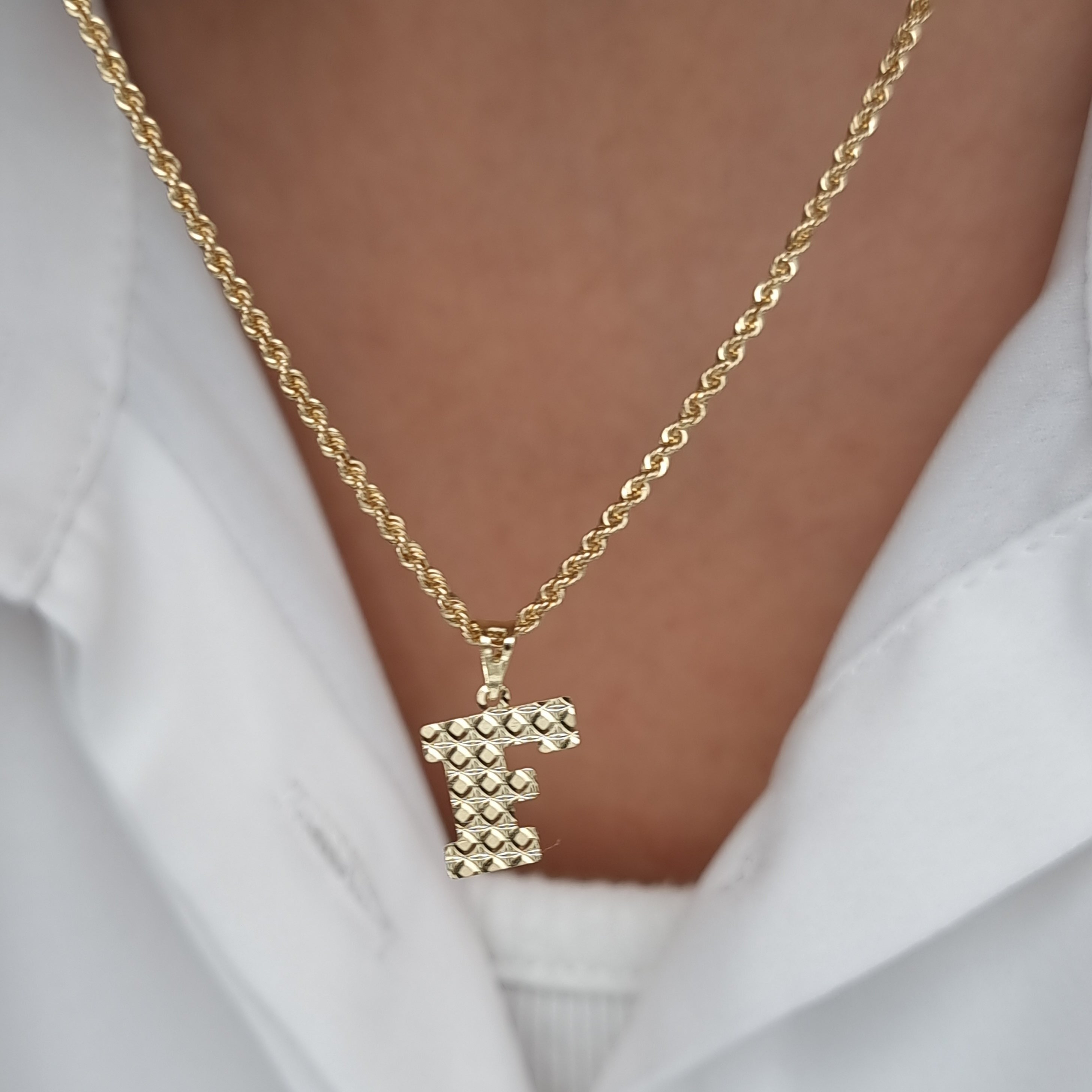 18K Pure Gold Letter F Necklace