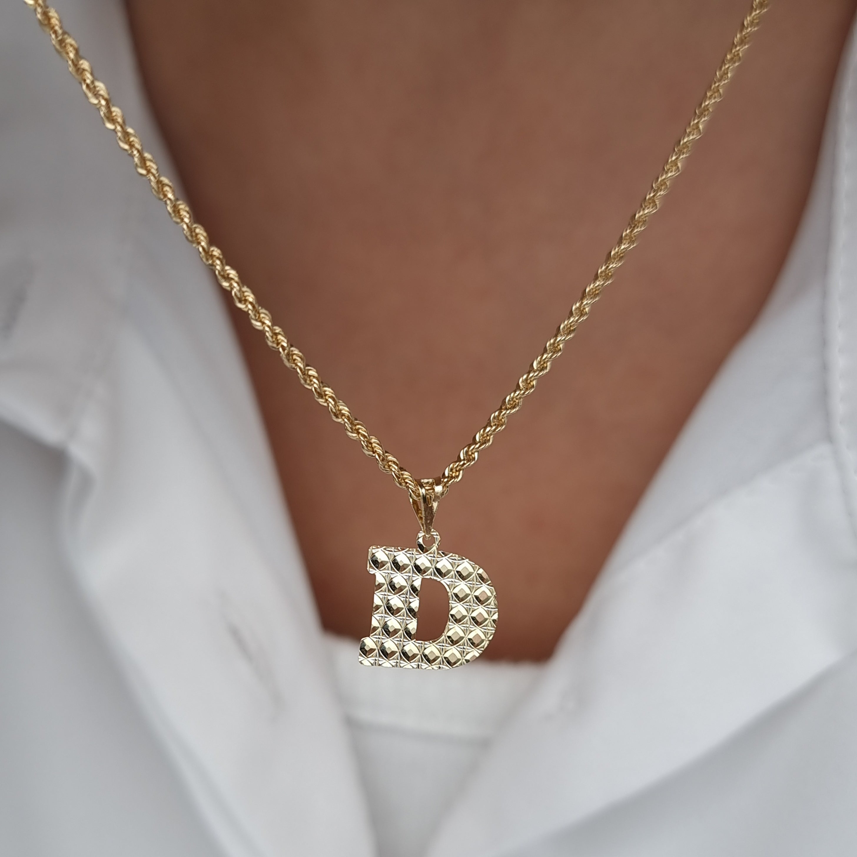 18K Pure Gold Letter D Necklace