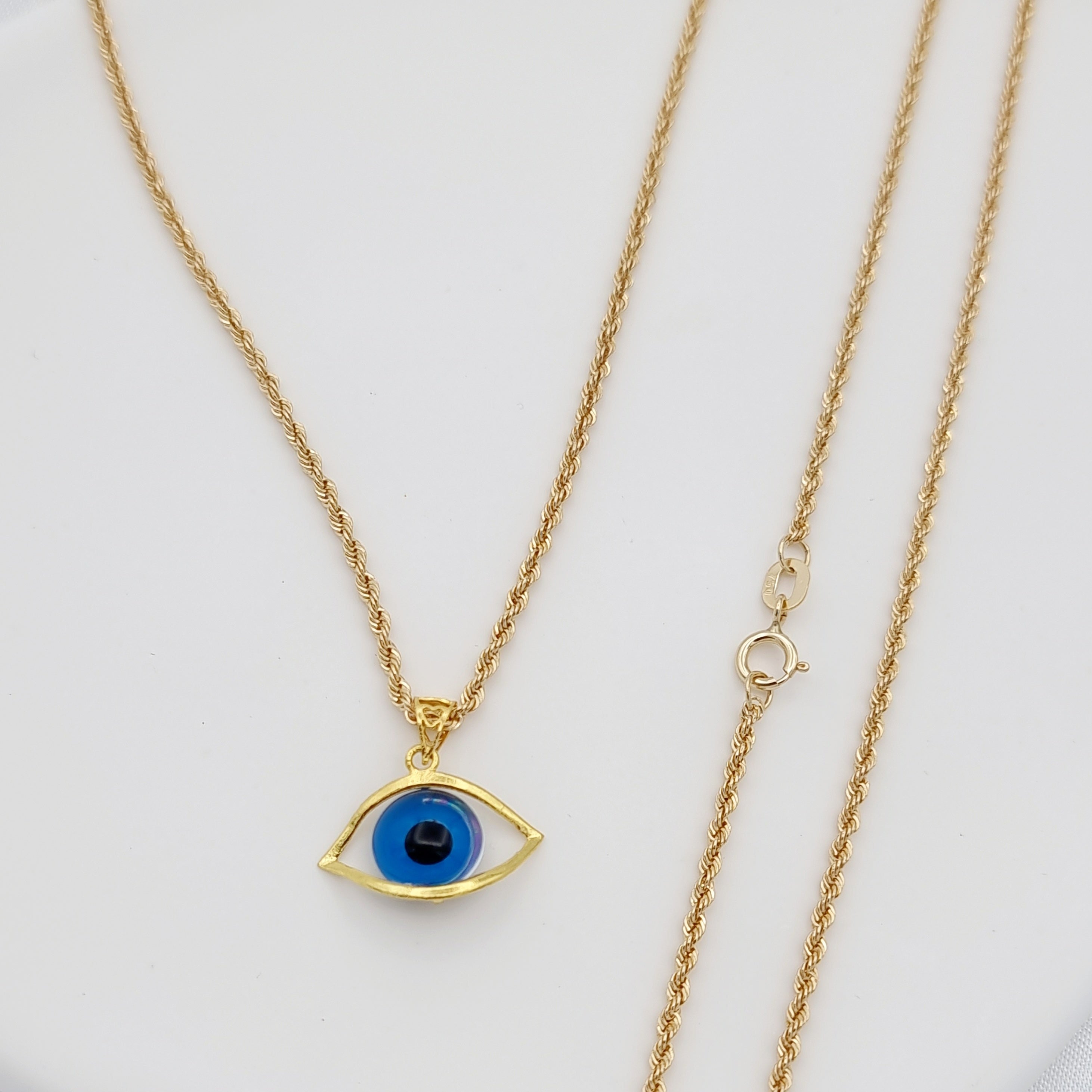 18K Pure Gold Blue Eye Necklace