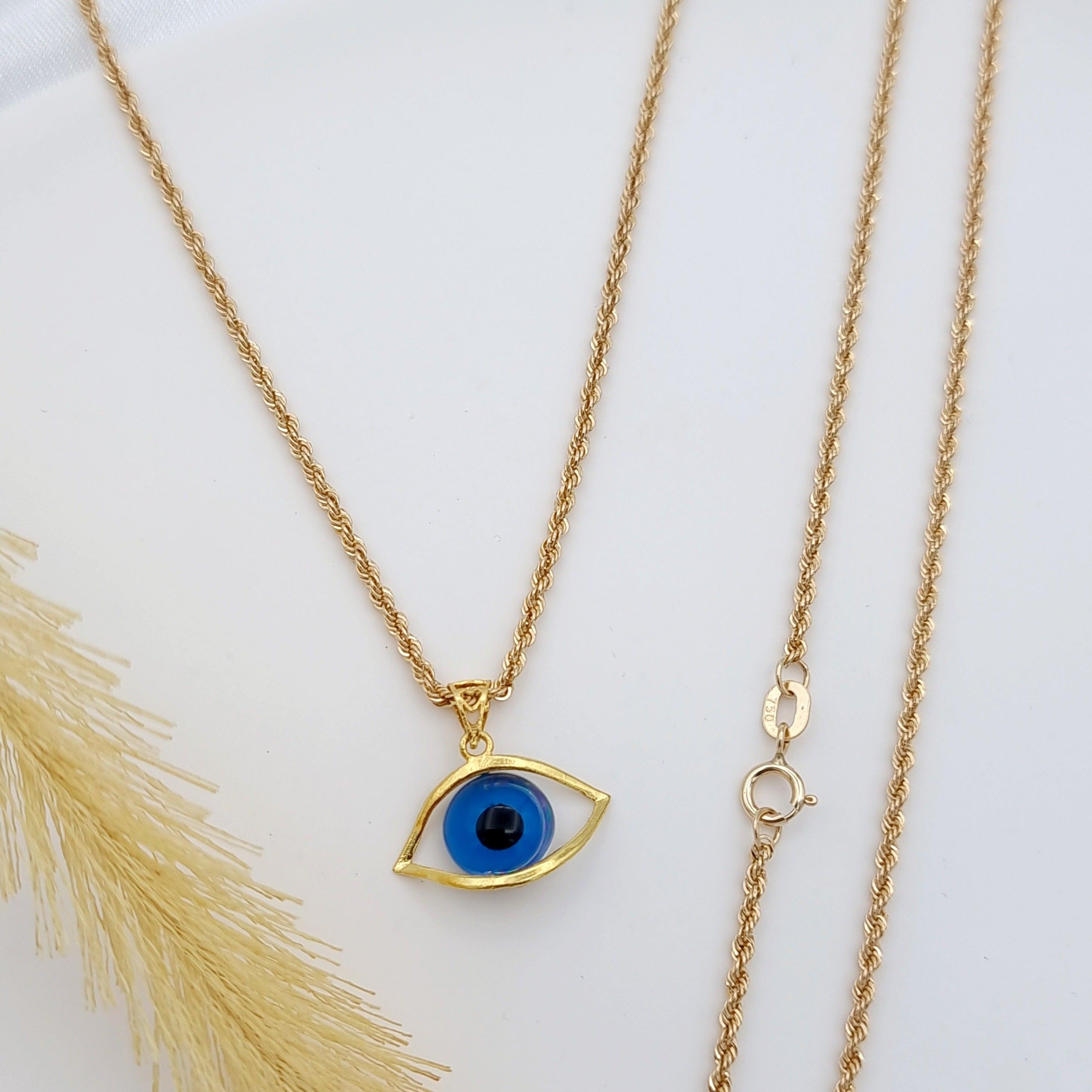 18K Pure Gold Blue Eye Necklace