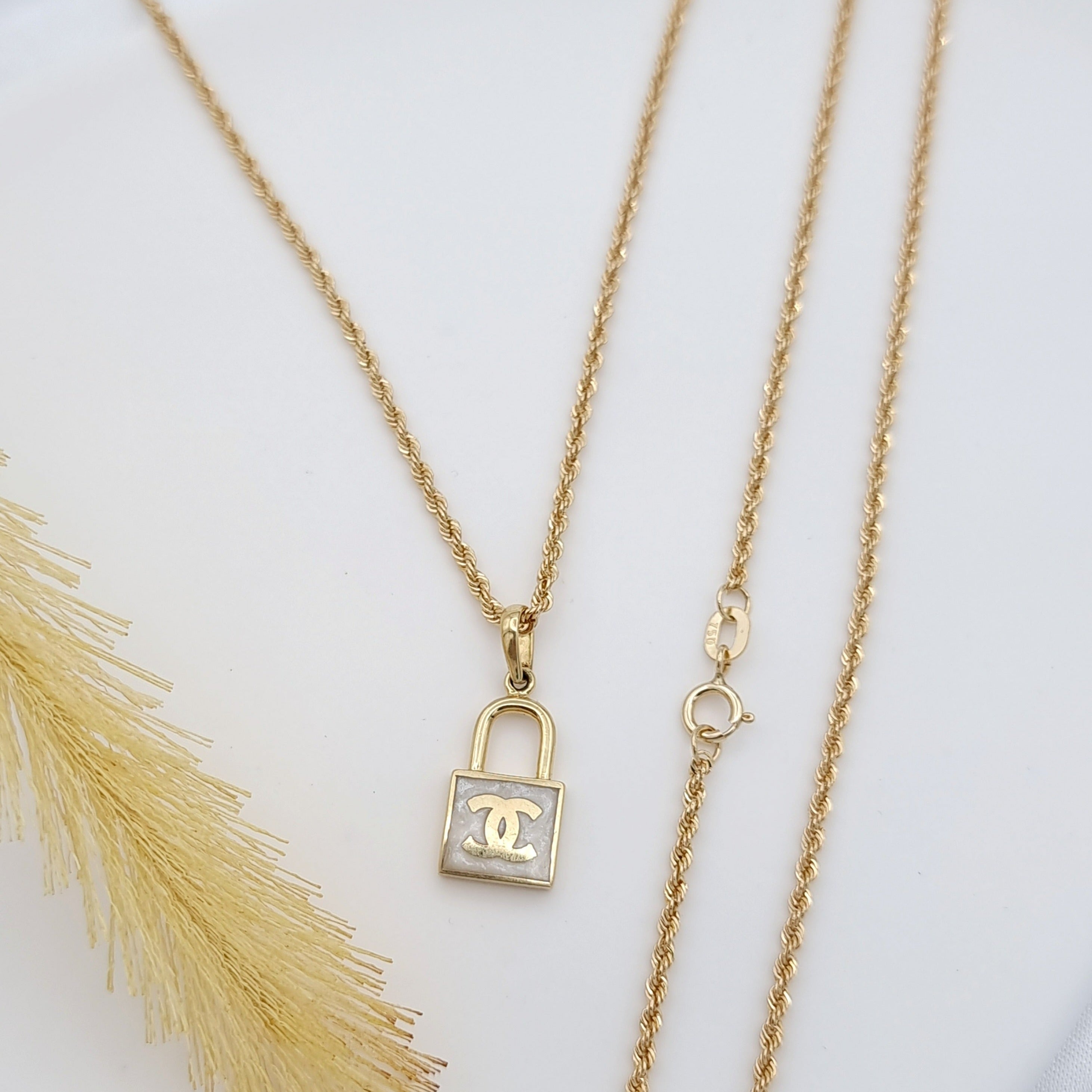 18K Pure Gold Lock C.H Necklace