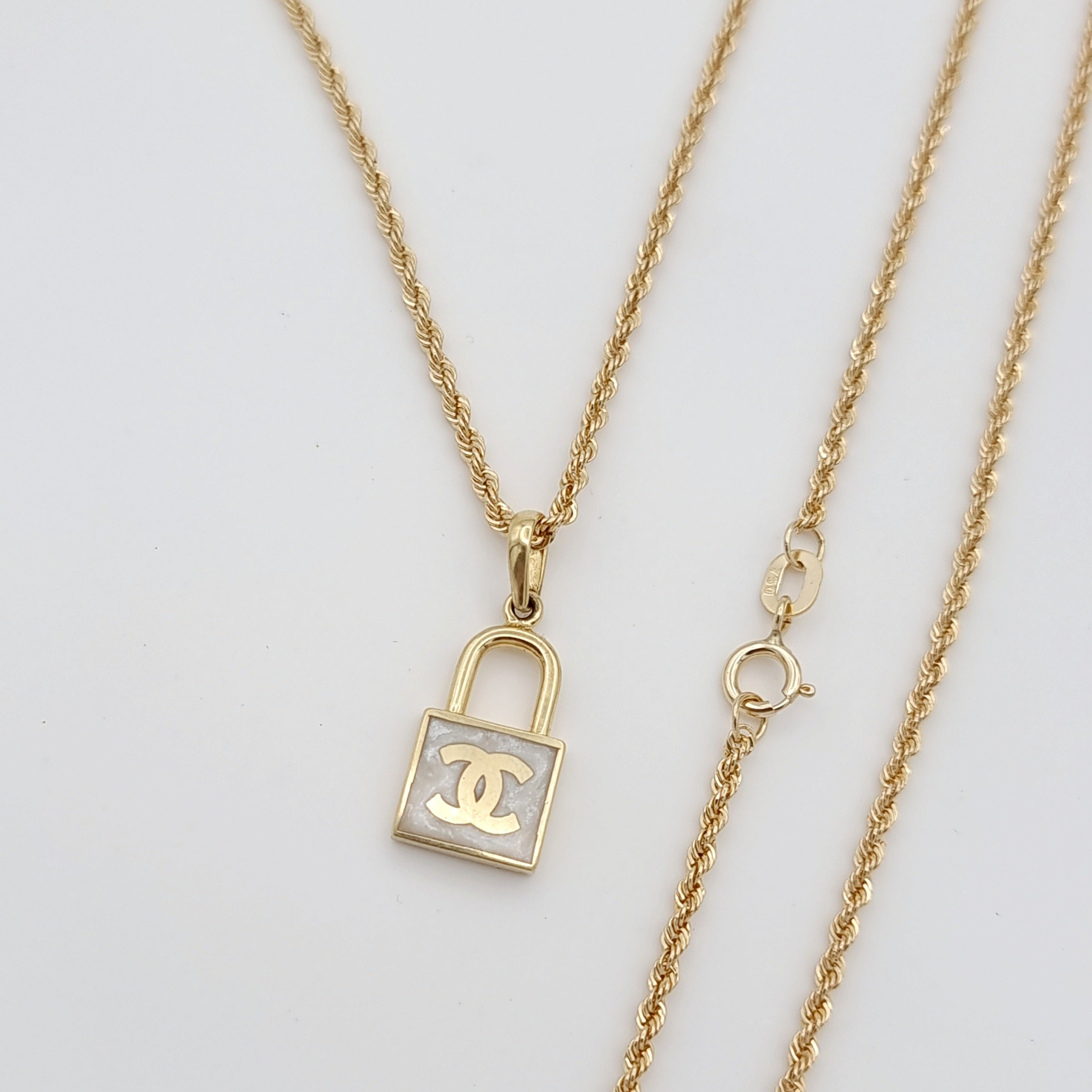 18K Pure Gold Lock C.H Necklace