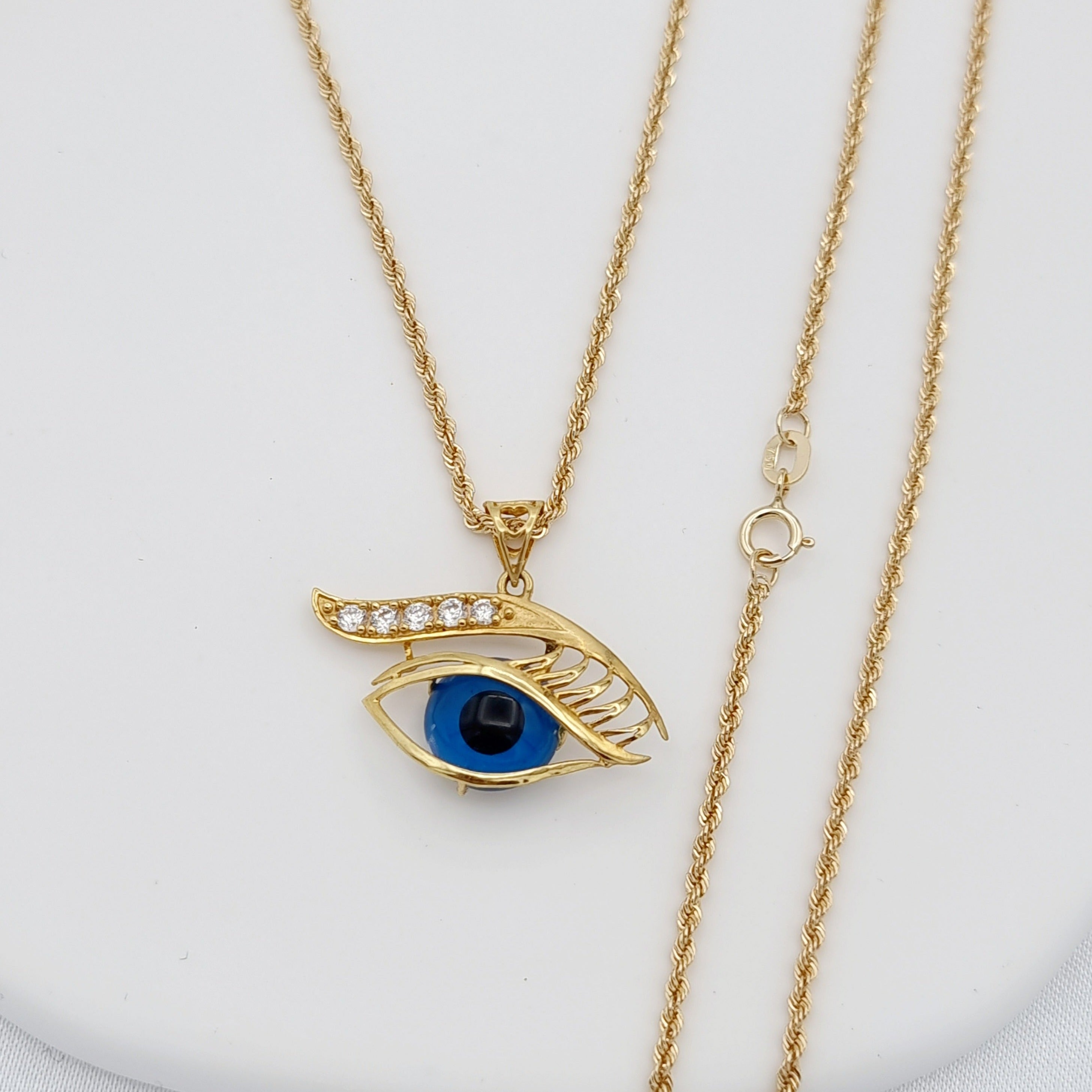 18K Pure Gold Blue Eye Necklace