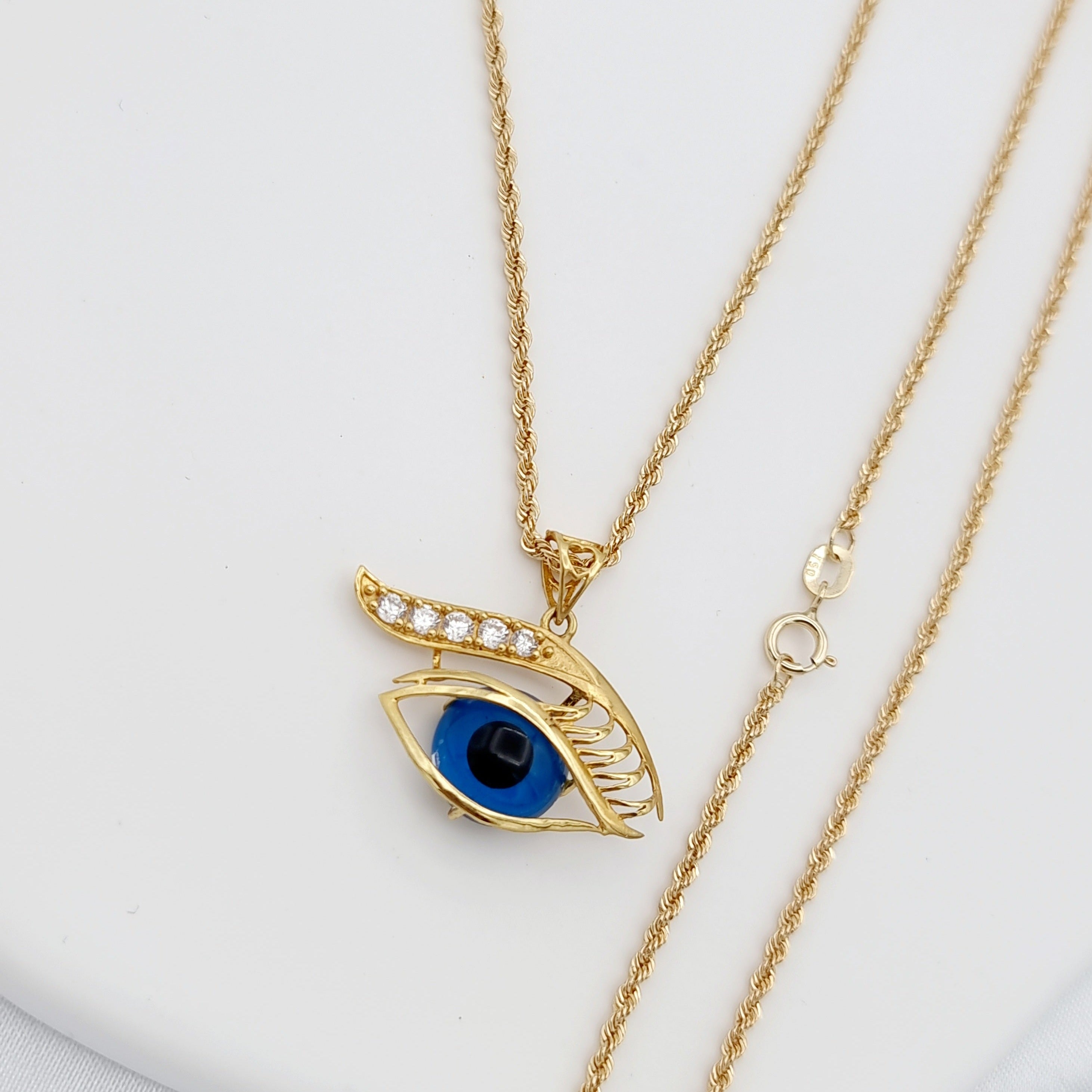 18K Pure Gold Blue Eye Necklace