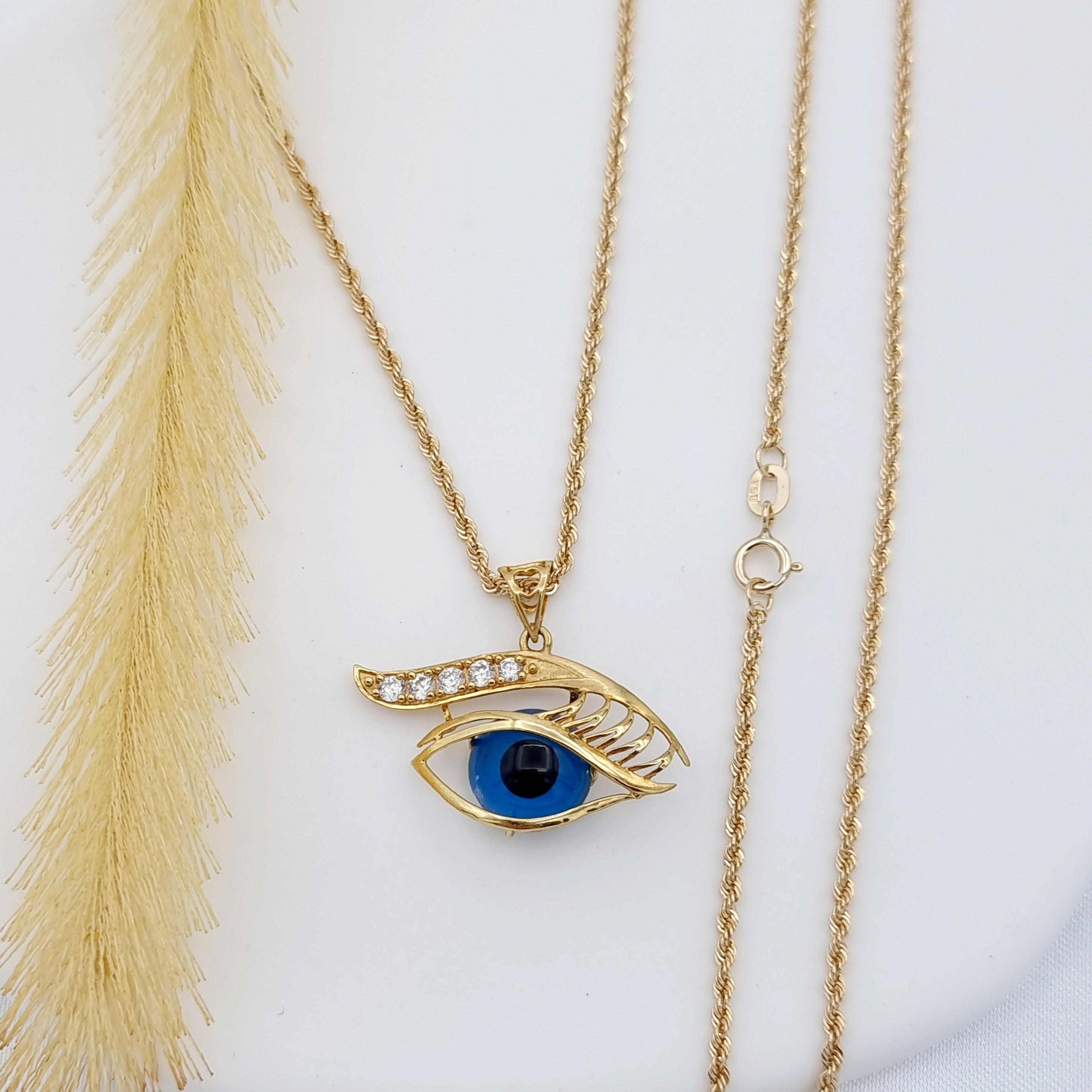 18K Pure Gold Blue Eye Necklace