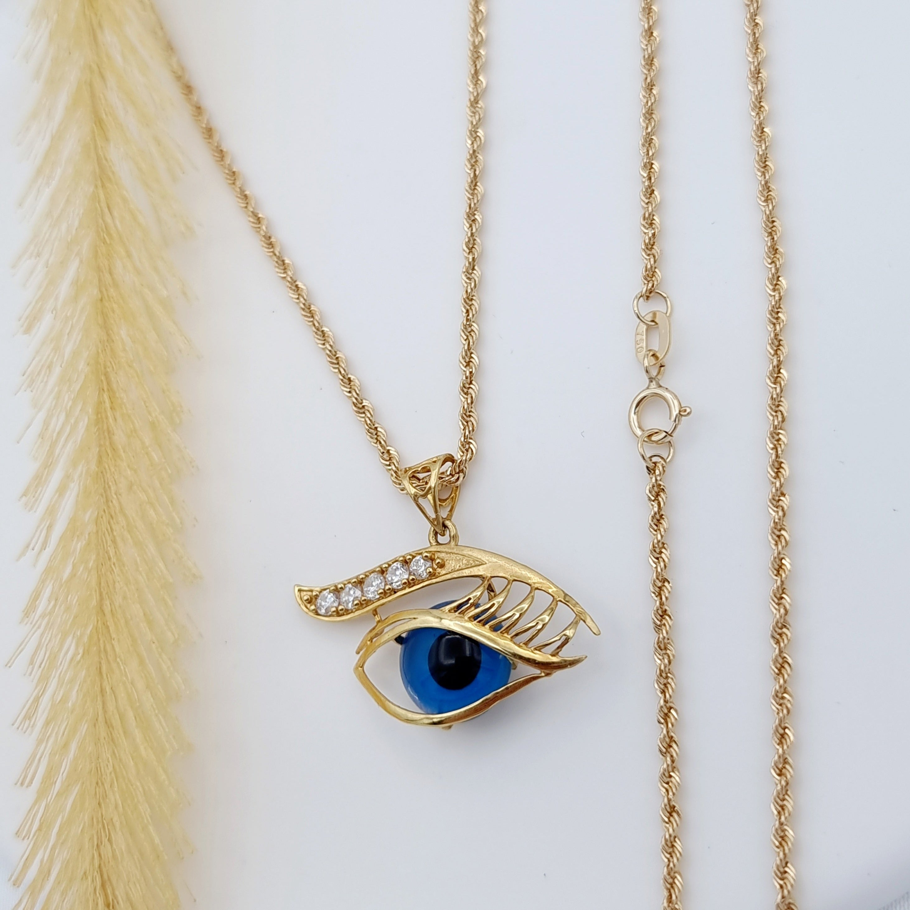 18K Pure Gold Blue Eye Necklace