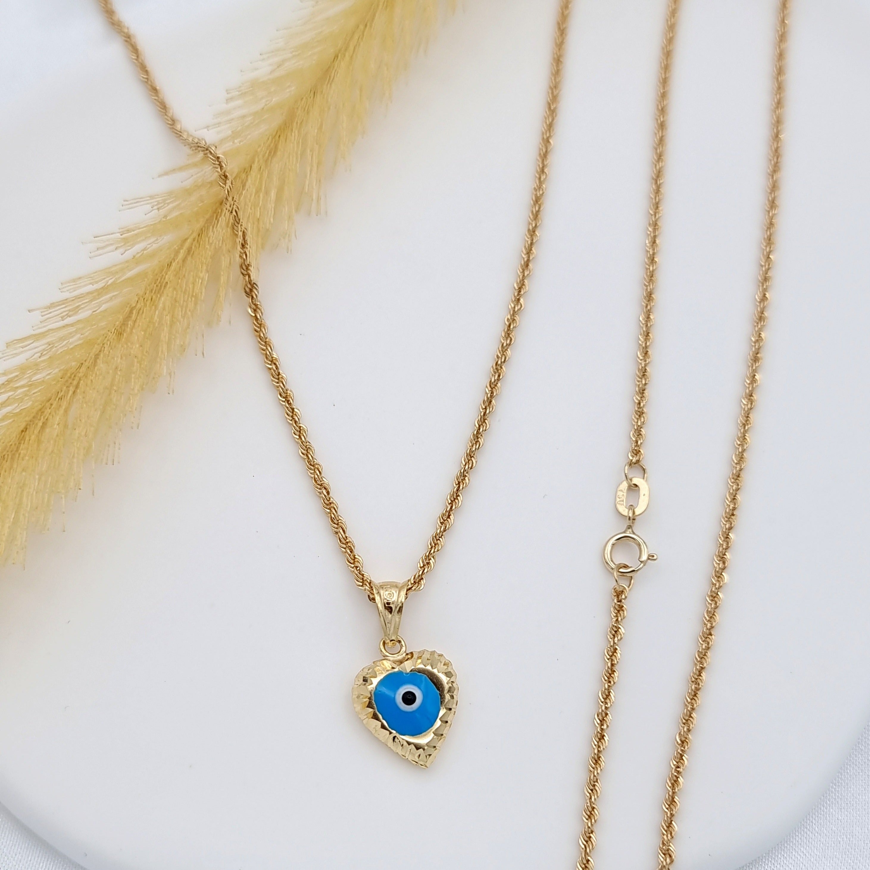 18K Pure Gold Blue Heart Necklace