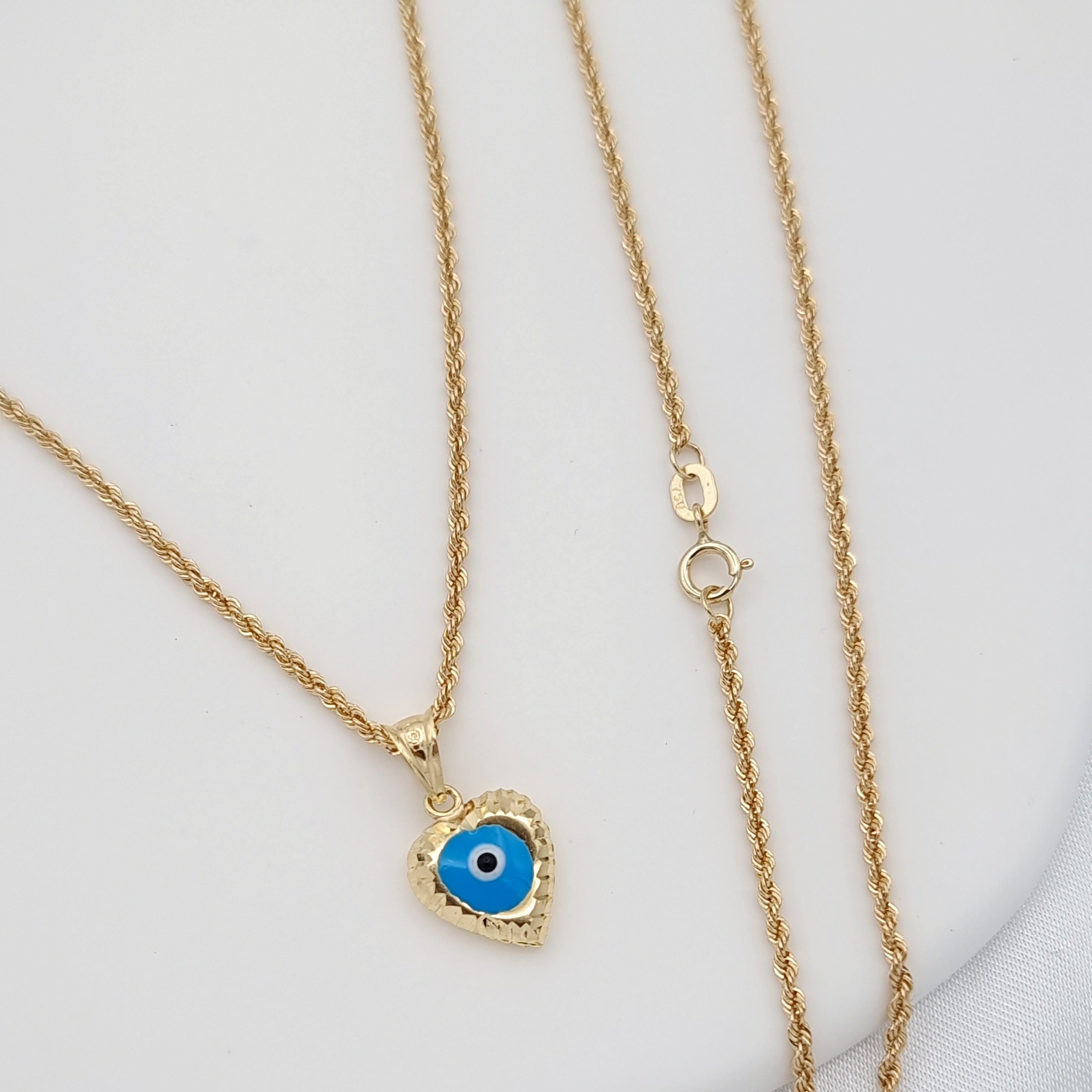 18K Pure Gold Blue Heart Necklace