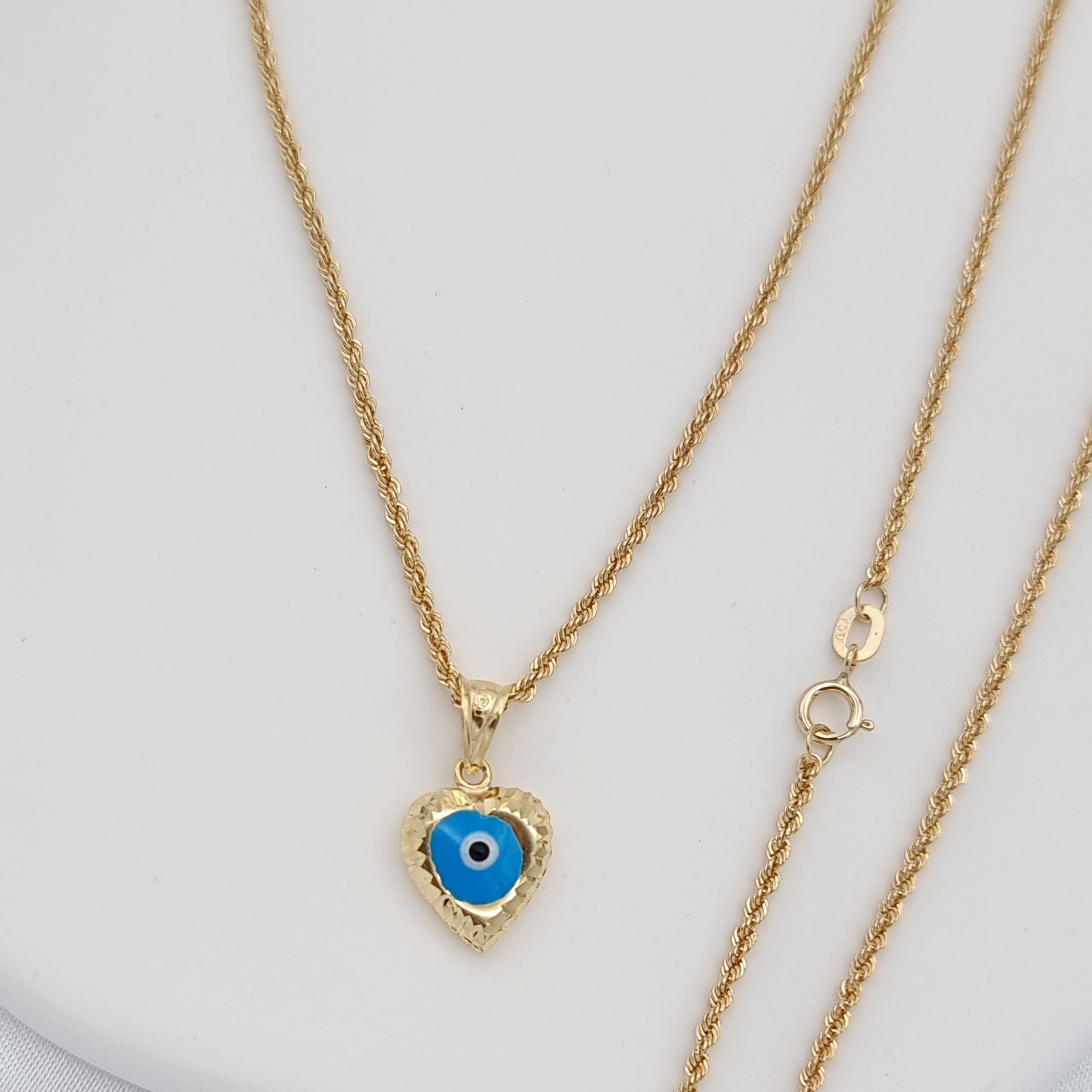 18K Pure Gold Blue Heart Necklace