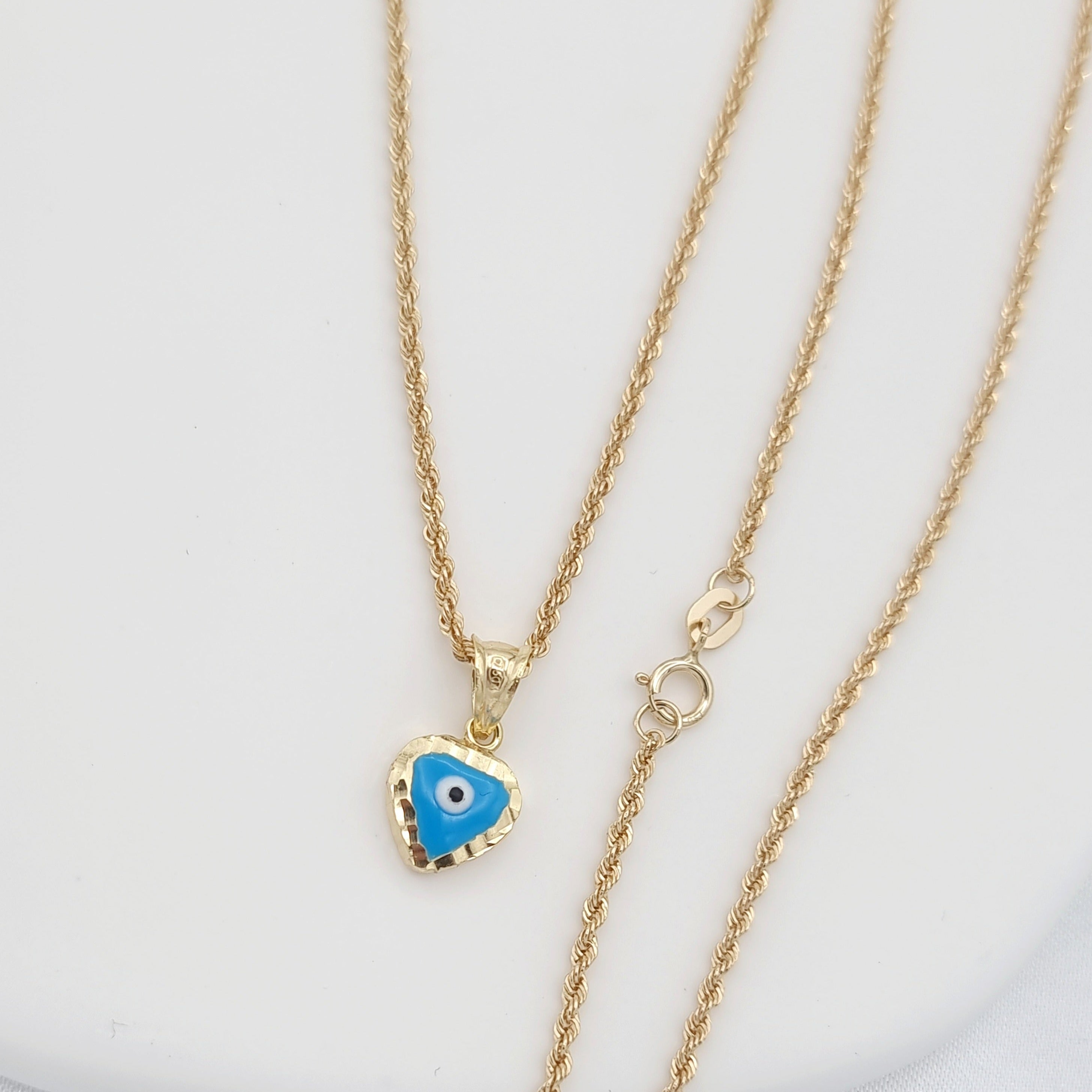 18K Pure Gold Blue Eye Heart Necklace