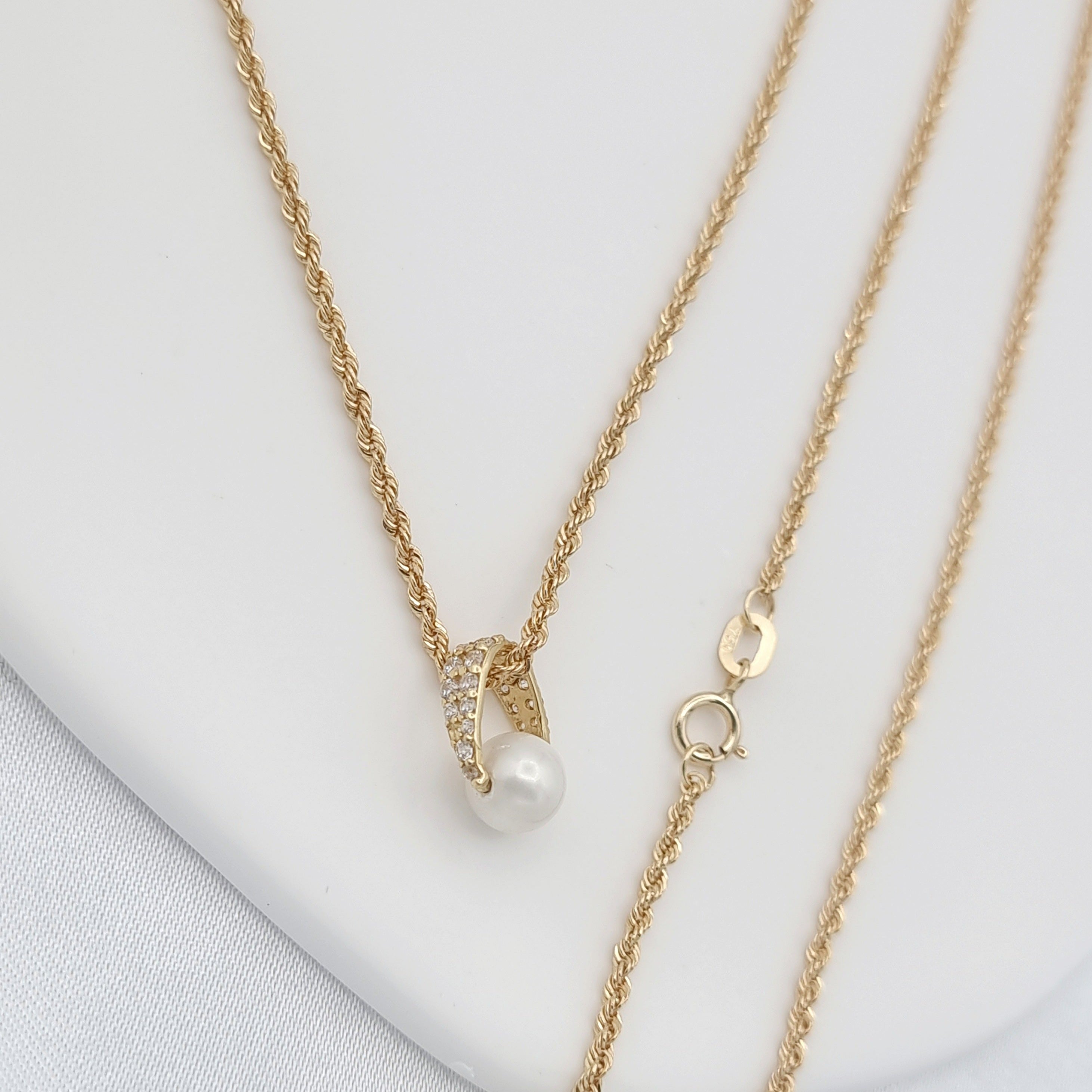 18K Pure Gold Pearl Stone Necklace