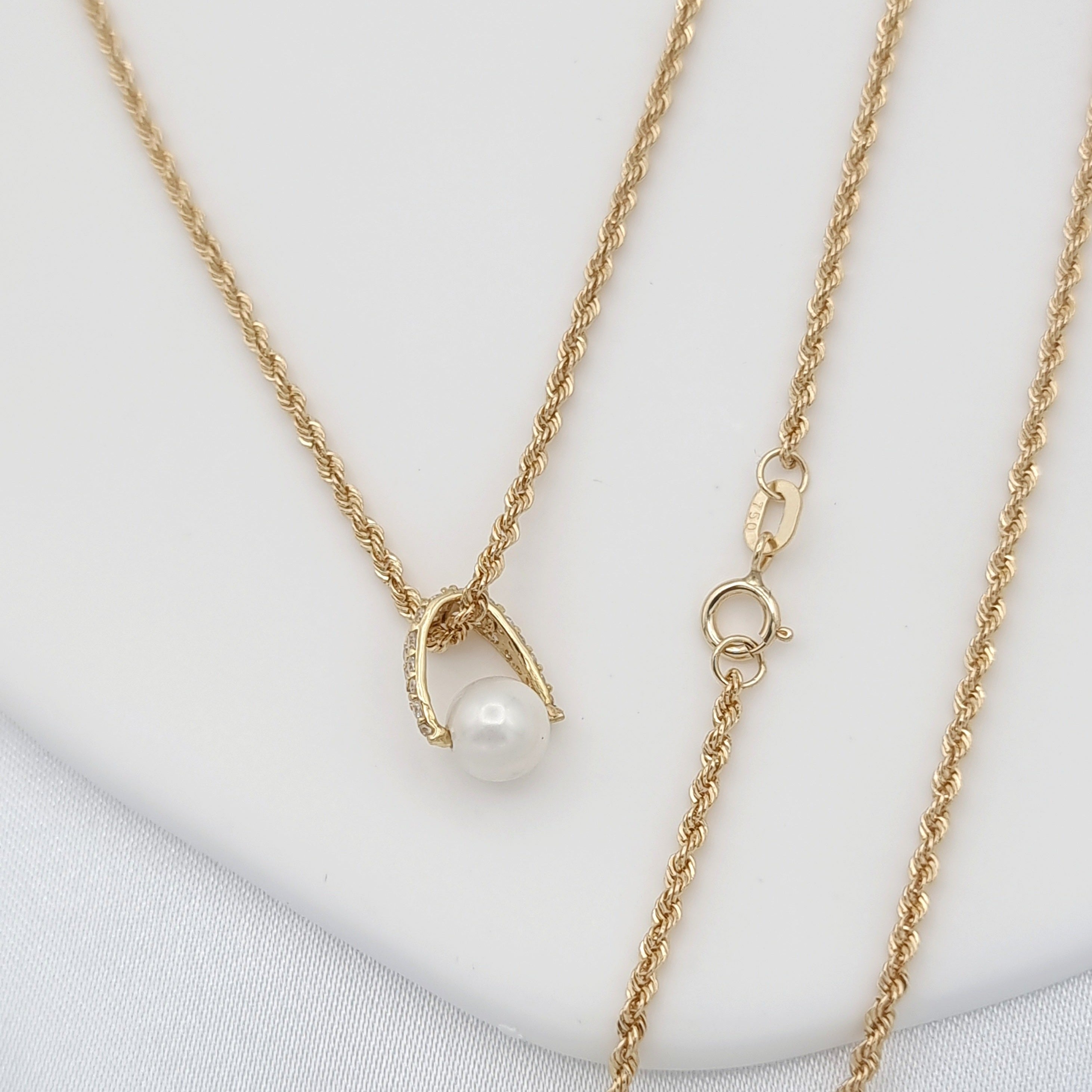 18K Pure Gold Pearl Stone Necklace