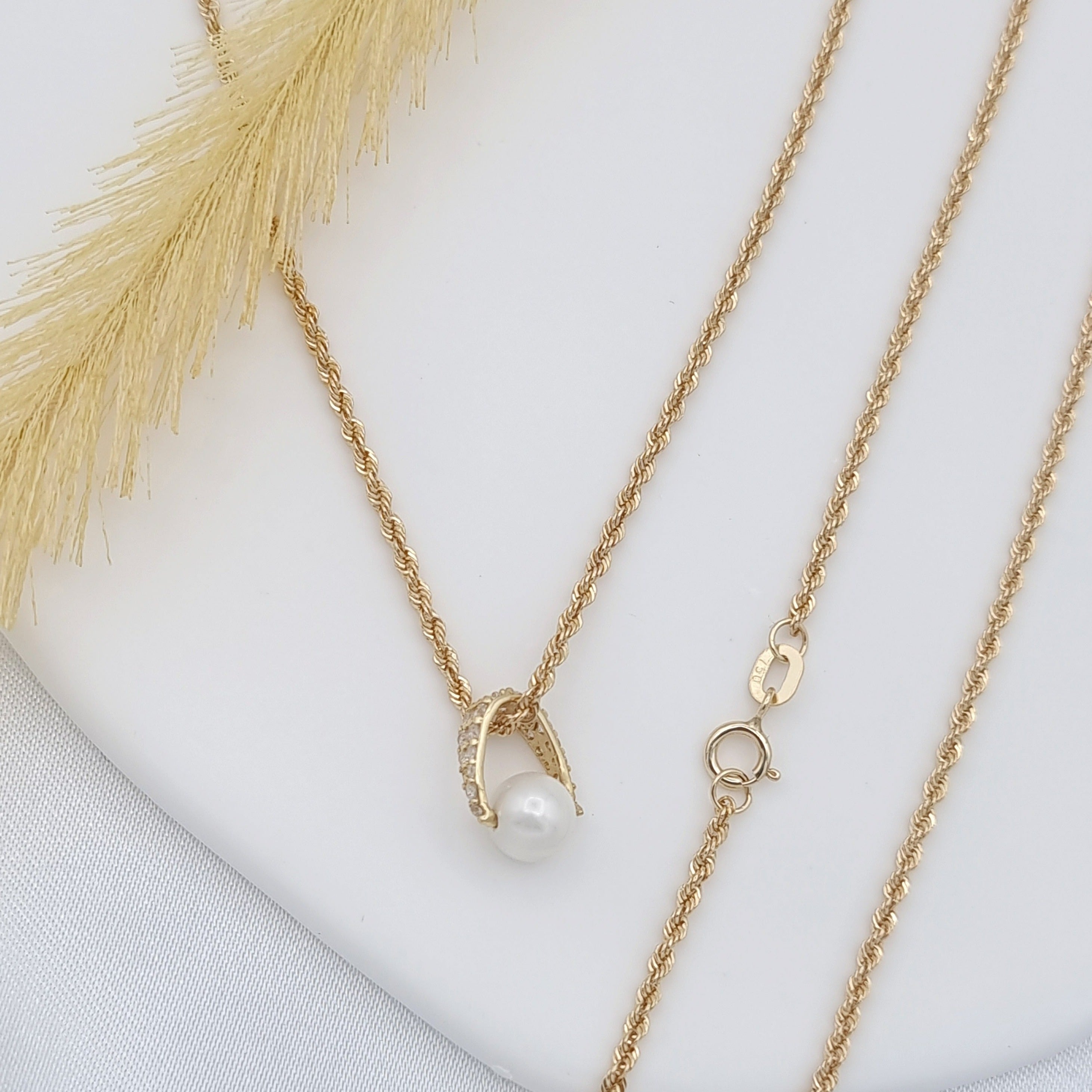 18K Pure Gold Pearl Stone Necklace