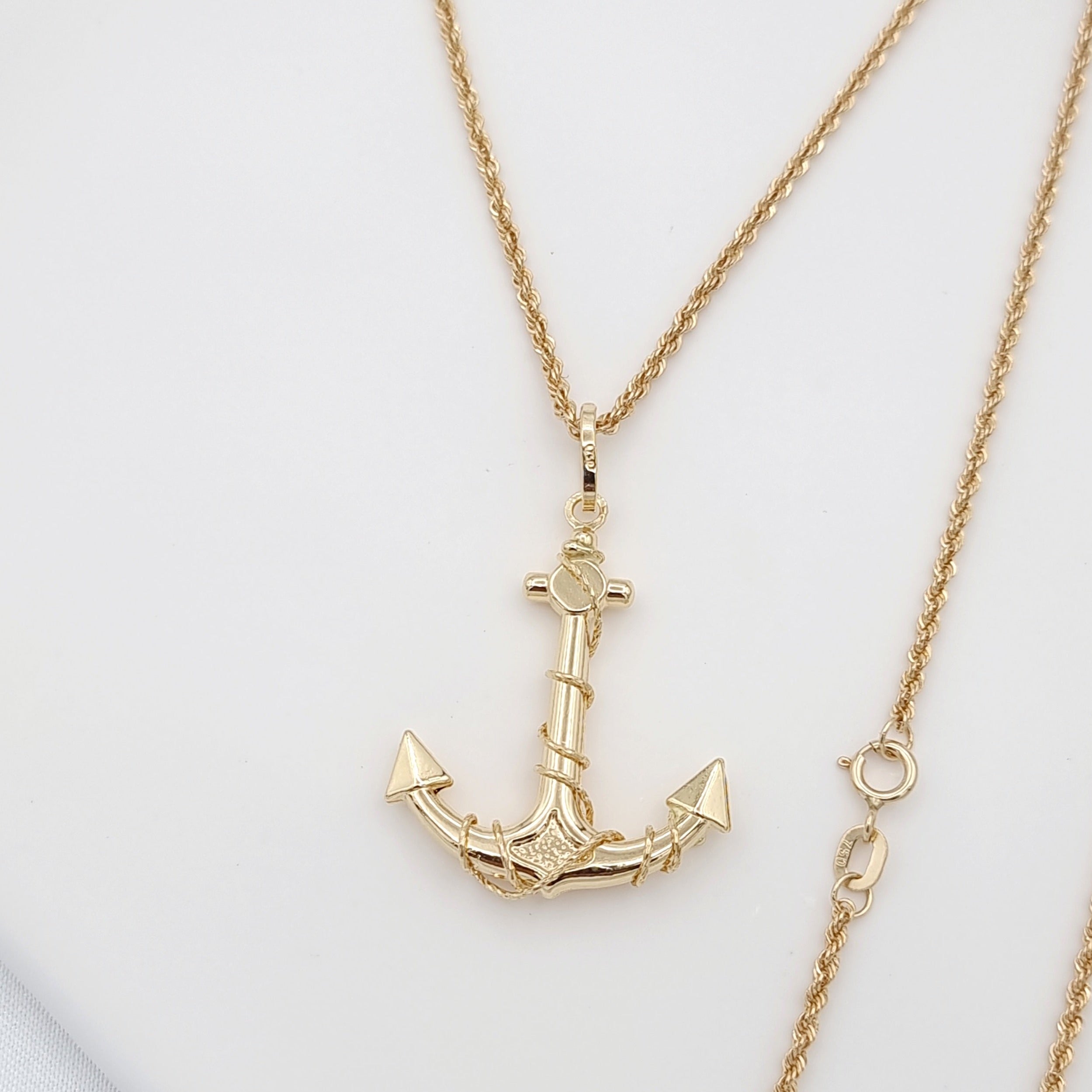 18K Pure Gold Anchor Necklace