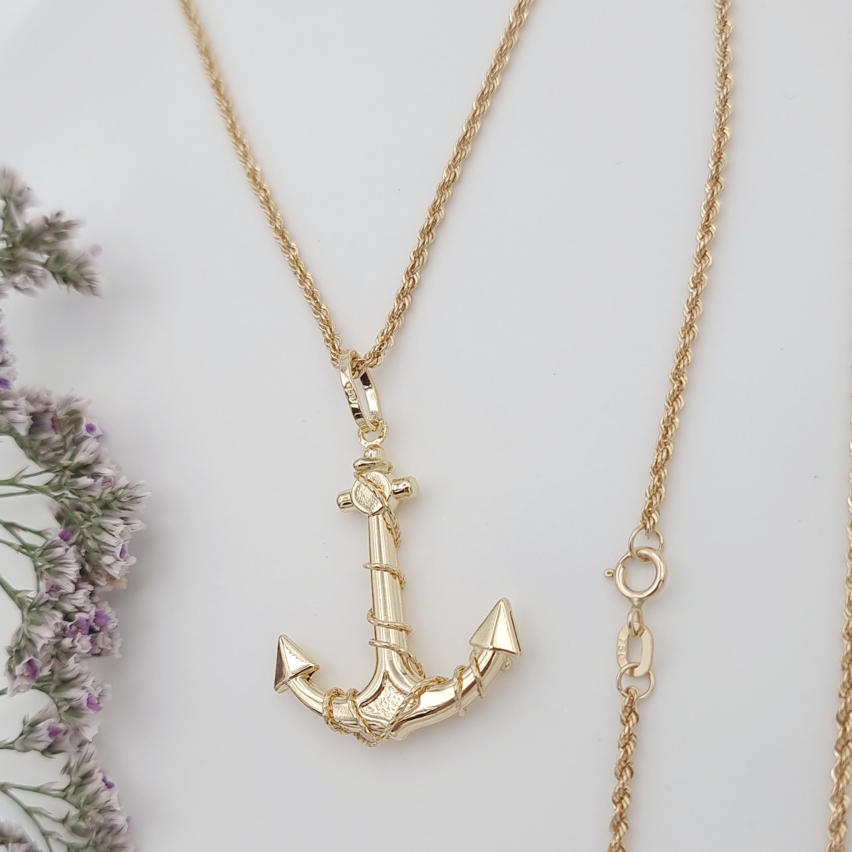 18K Pure Gold Anchor Necklace