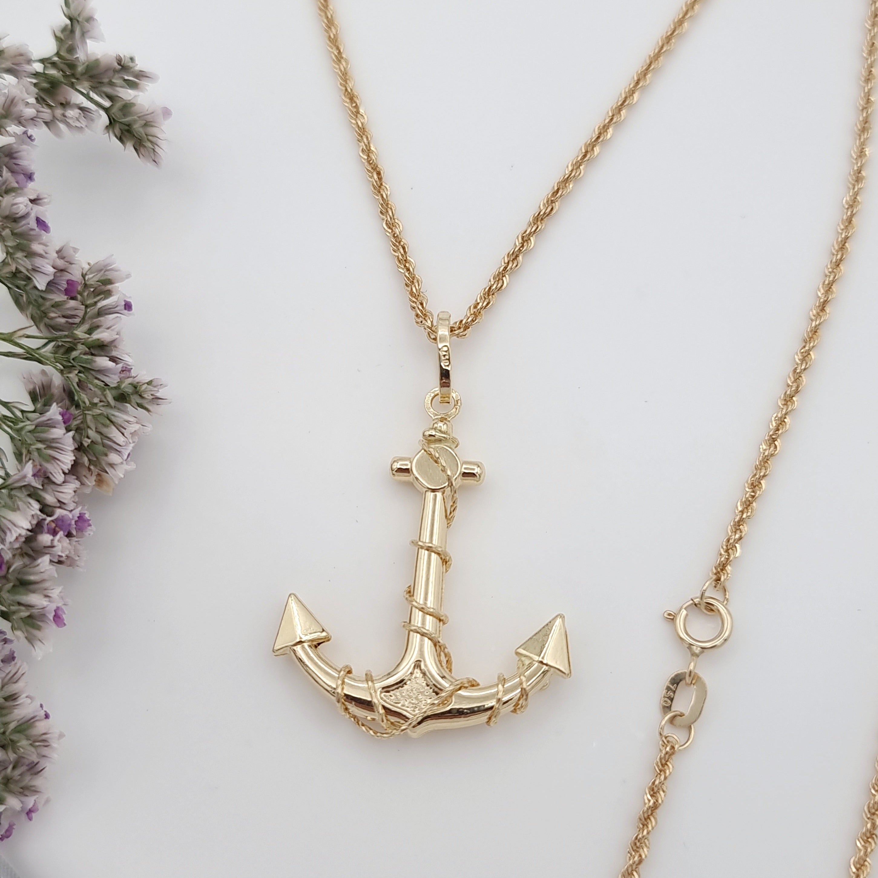 18K Pure Gold Anchor Necklace