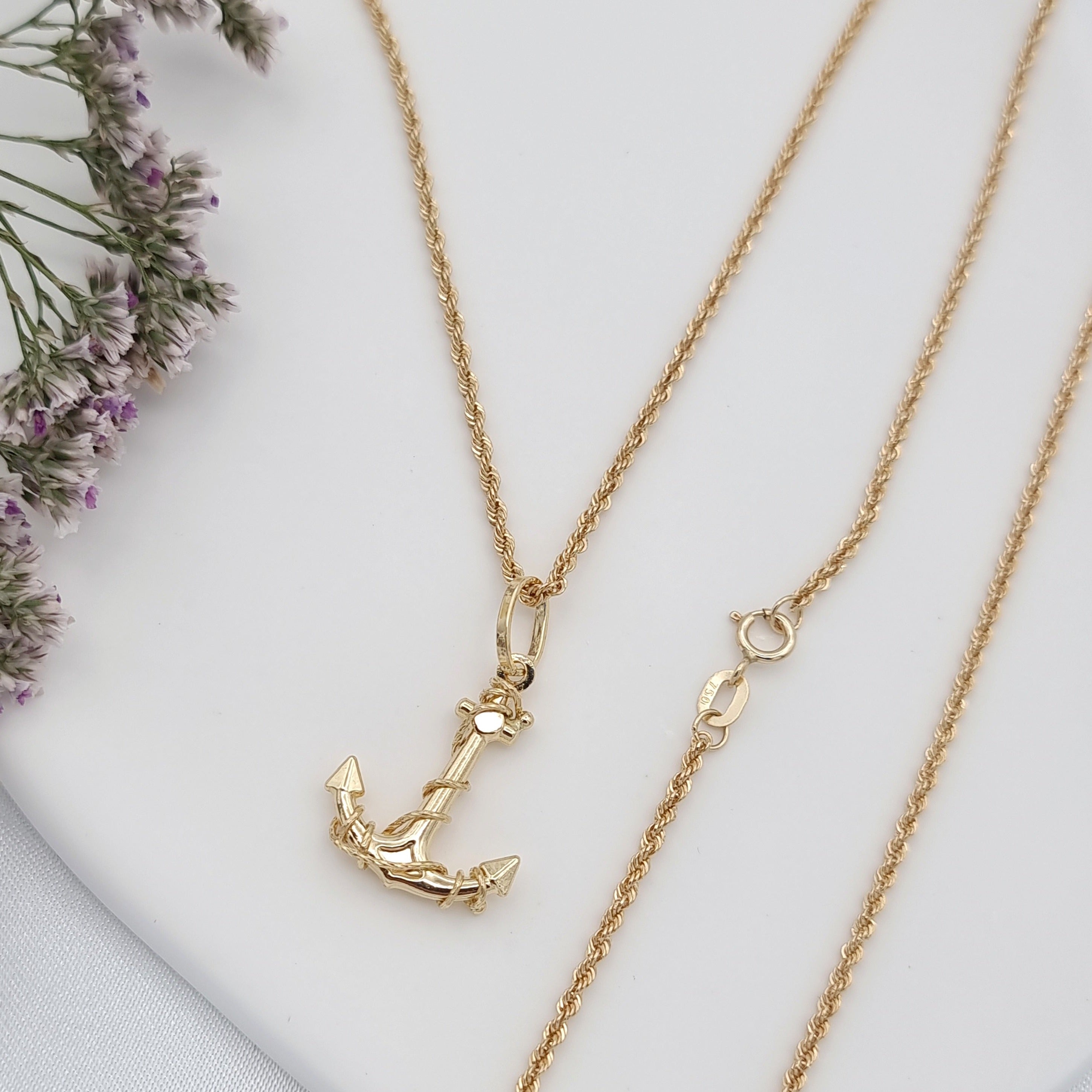 18K Pure Gold Anchor Necklace