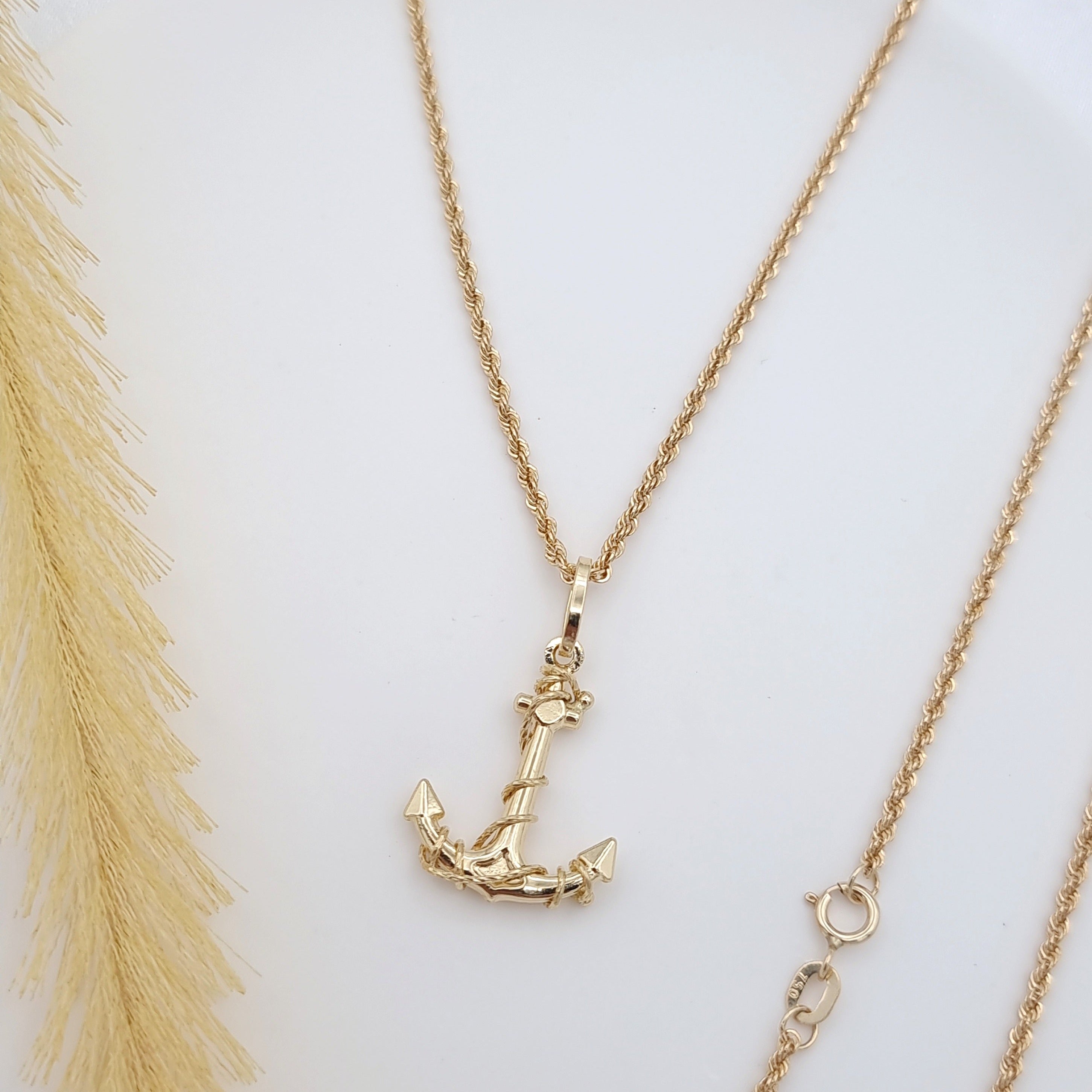 18K Pure Gold Anchor Necklace