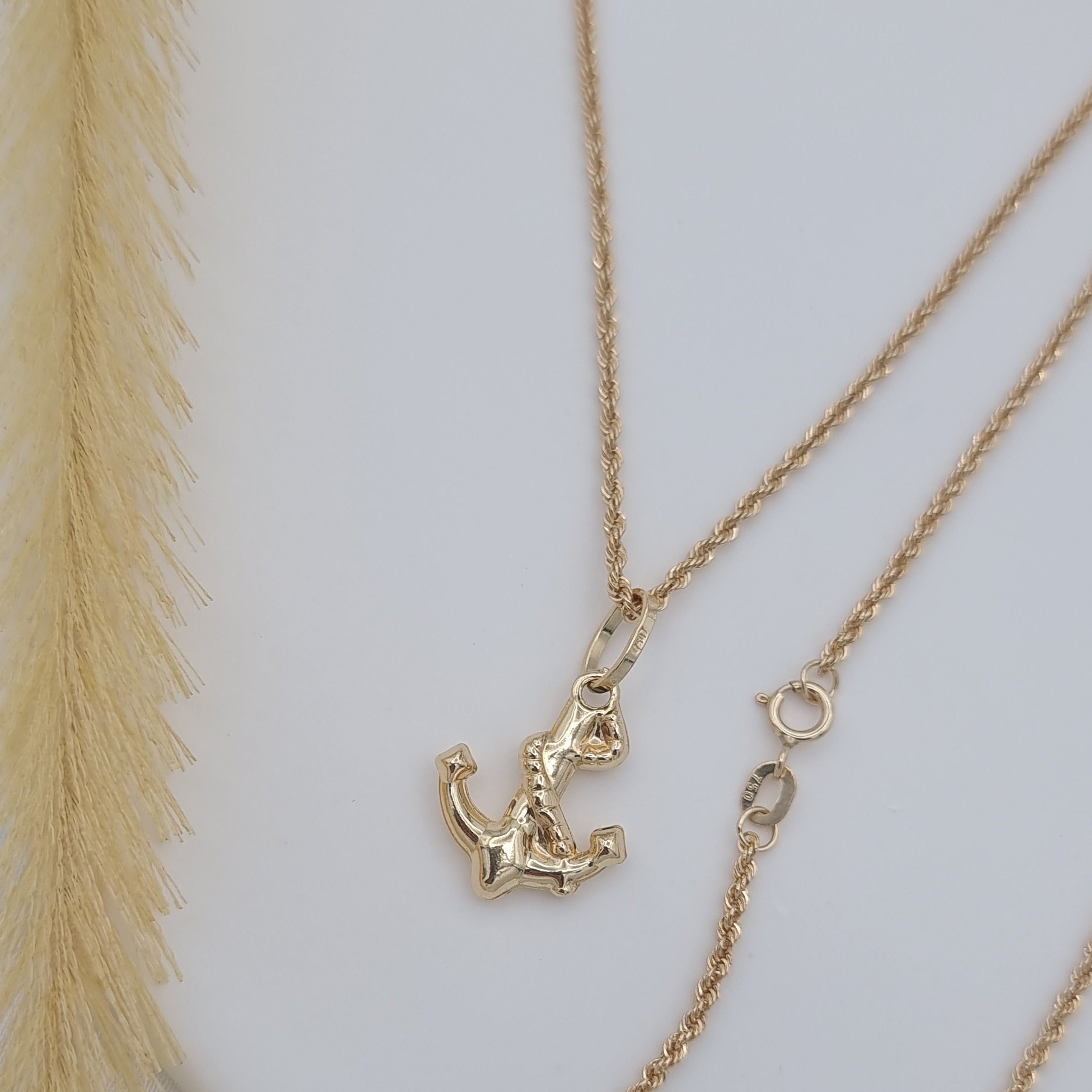 18K Pure Gold Anchor Necklace