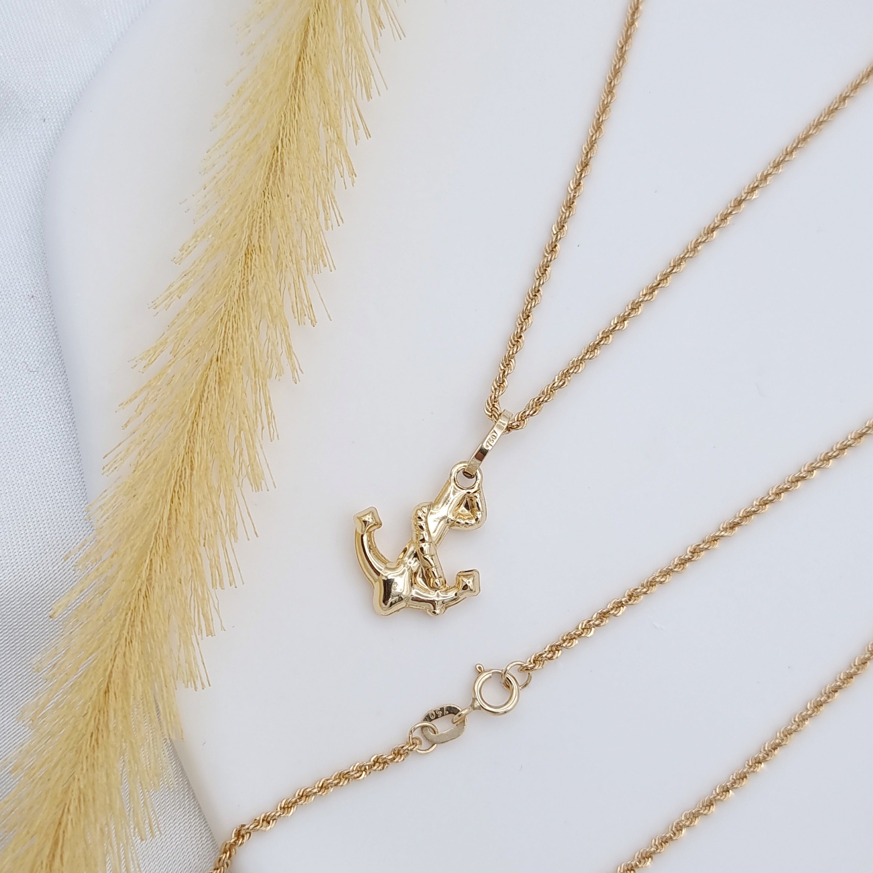 18K Pure Gold Anchor Necklace