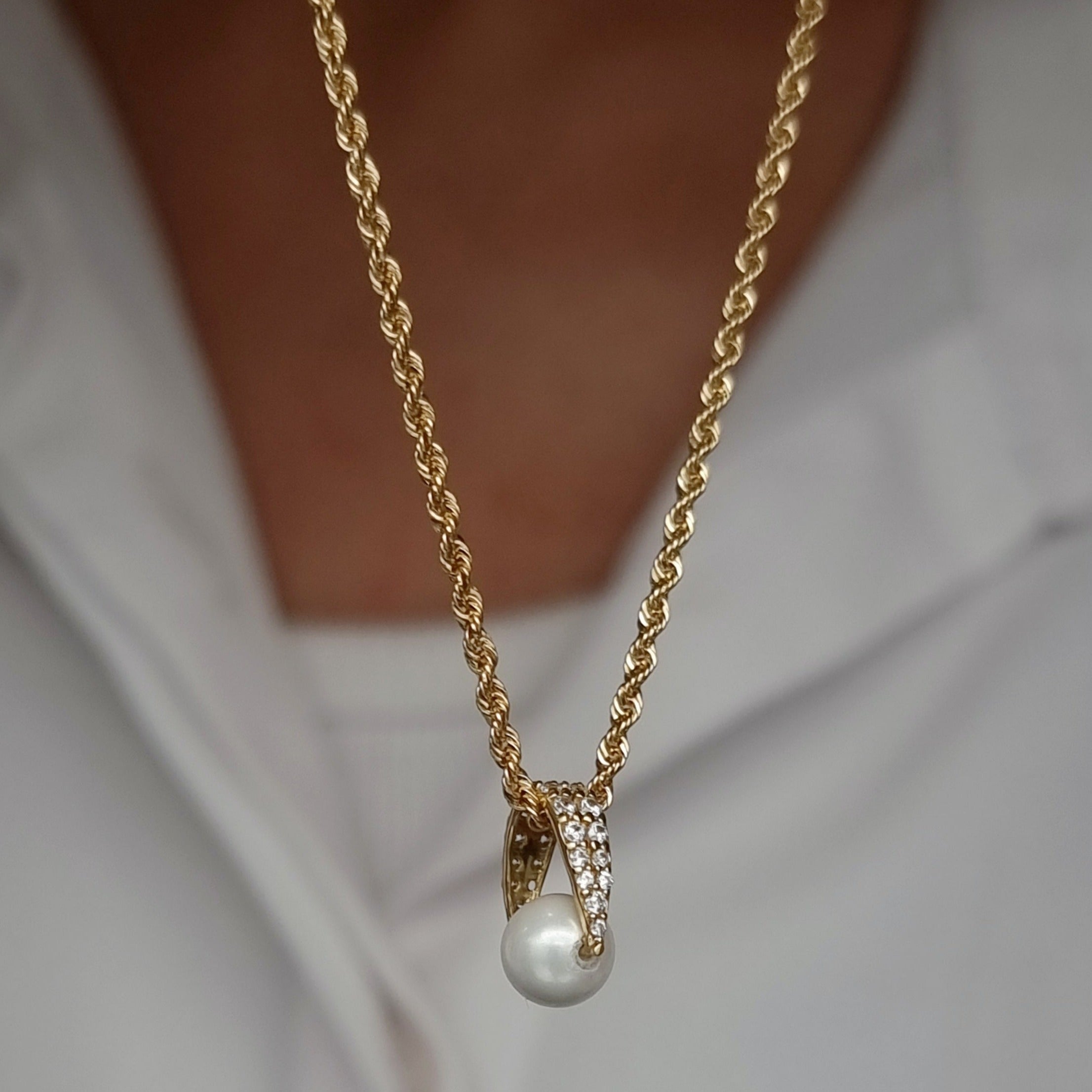 18K Pure Gold Pearl Stone Necklace