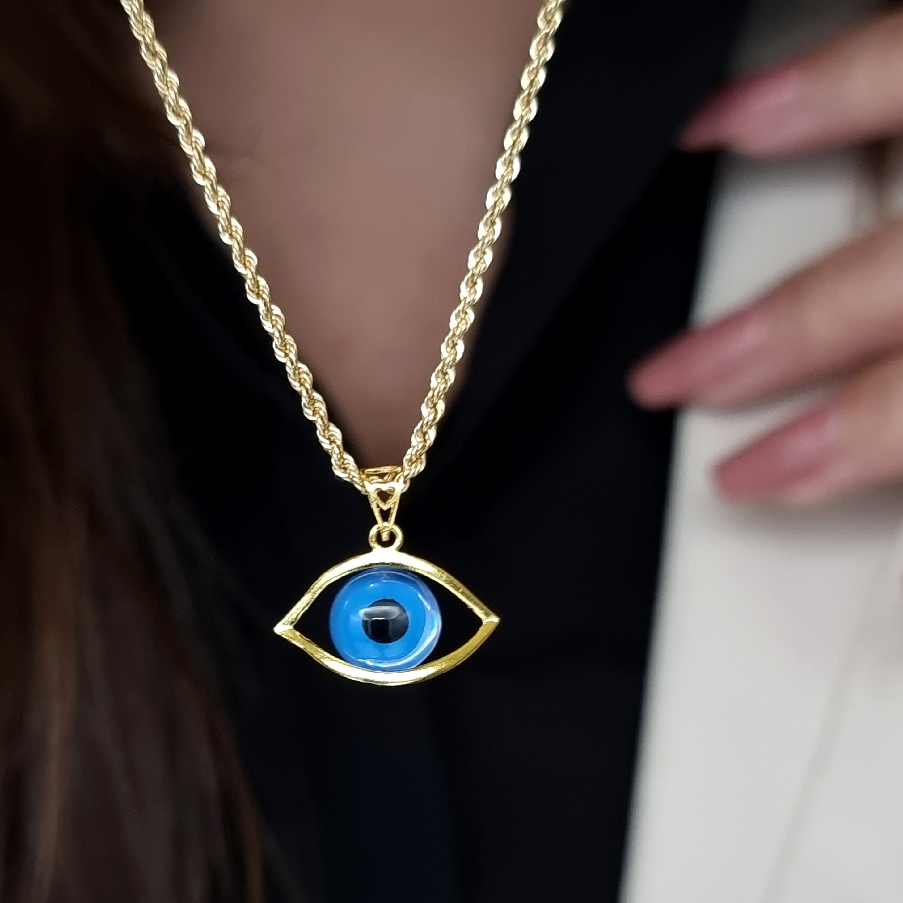 18K Pure Gold Blue Eye Necklace