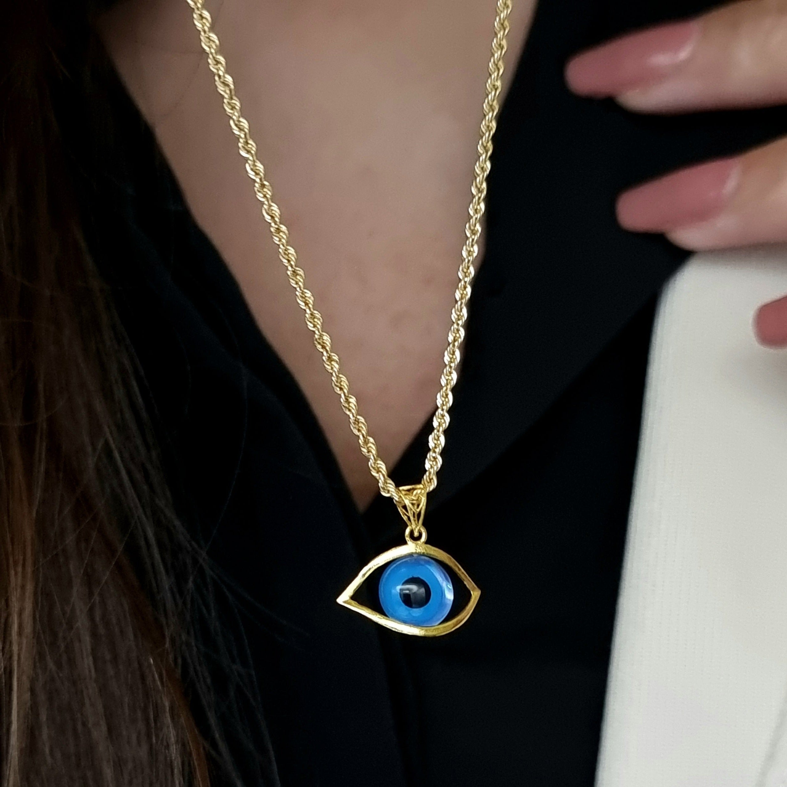 18K Pure Gold Blue Eye Necklace