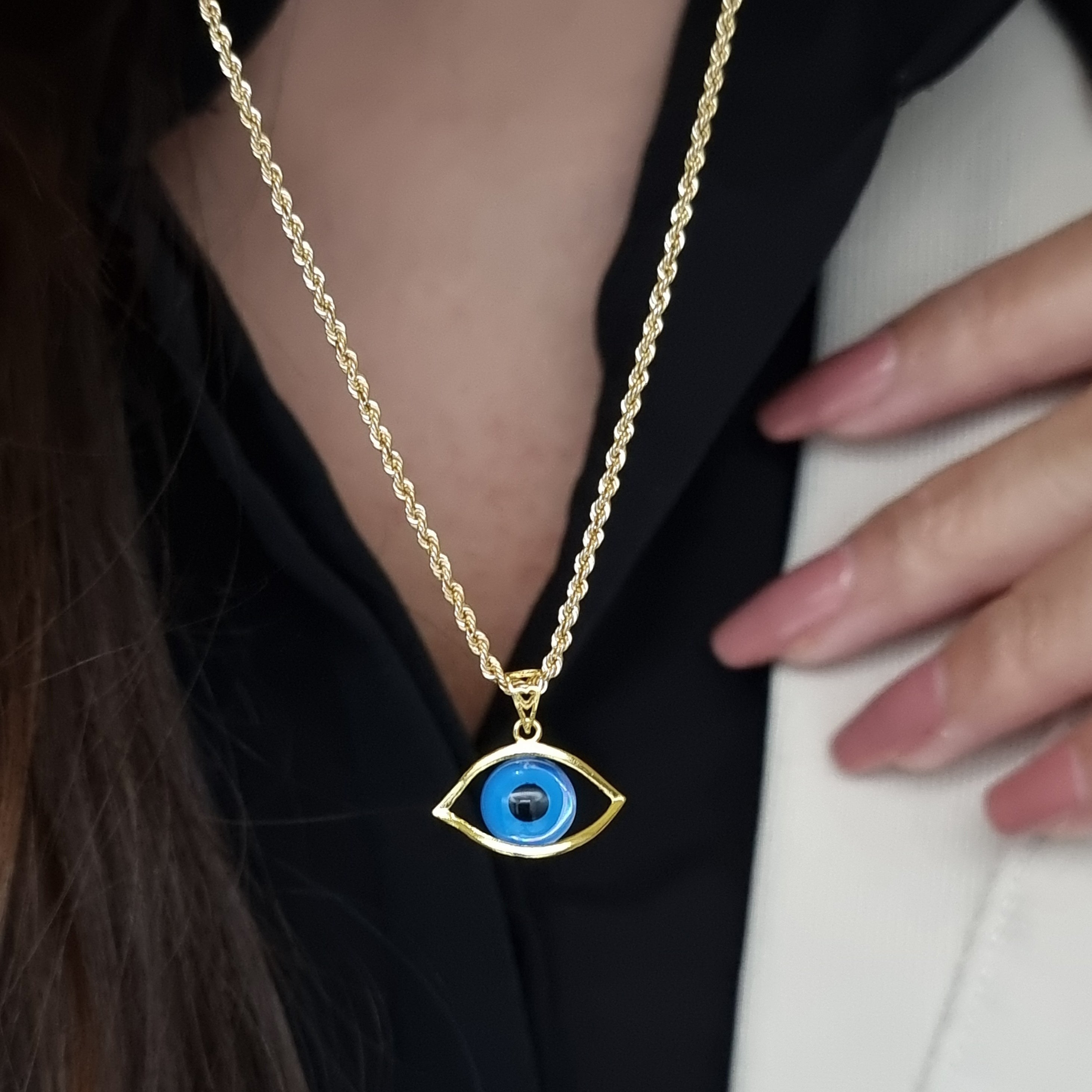 18K Pure Gold Blue Eye Necklace