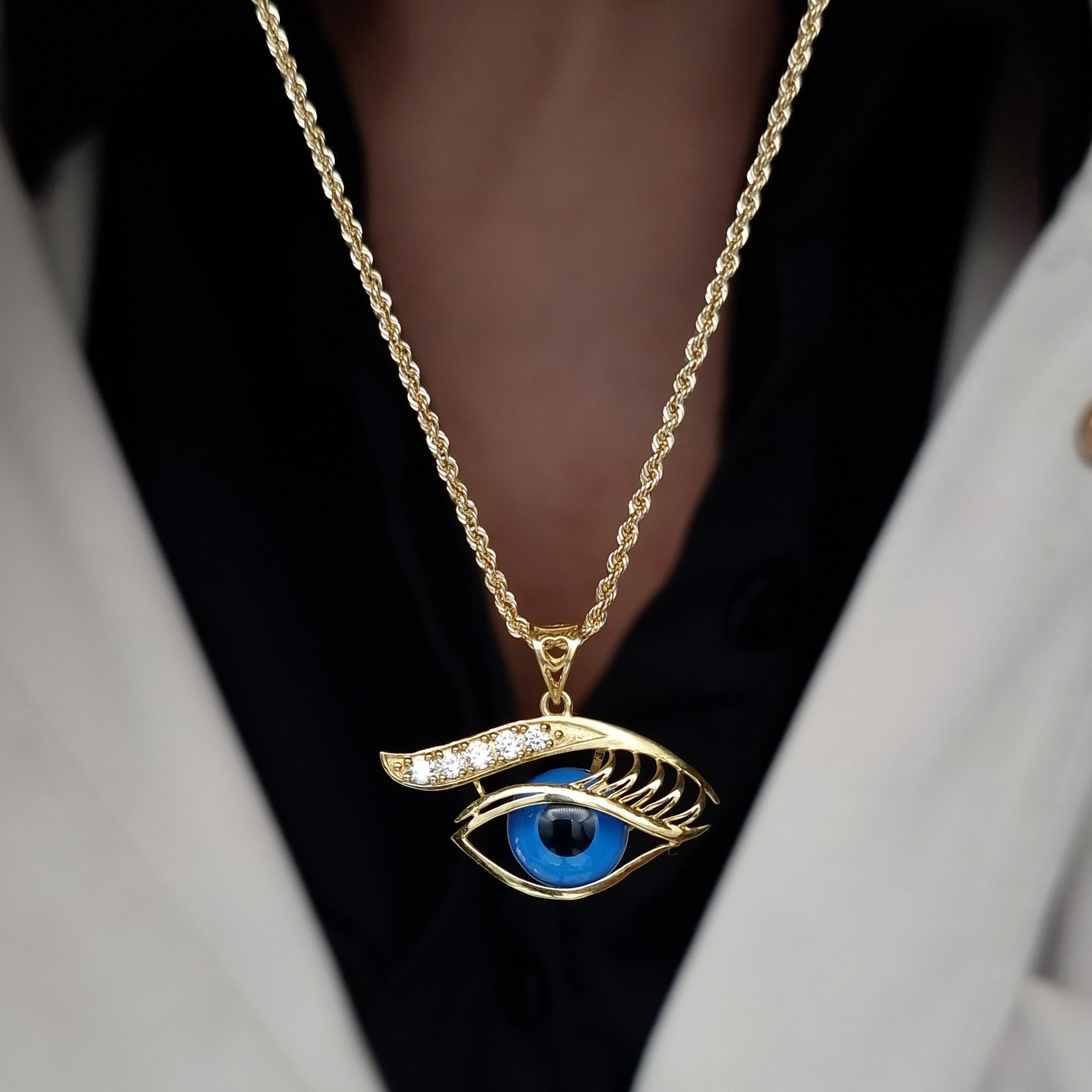 18K Pure Gold Blue Eye Necklace