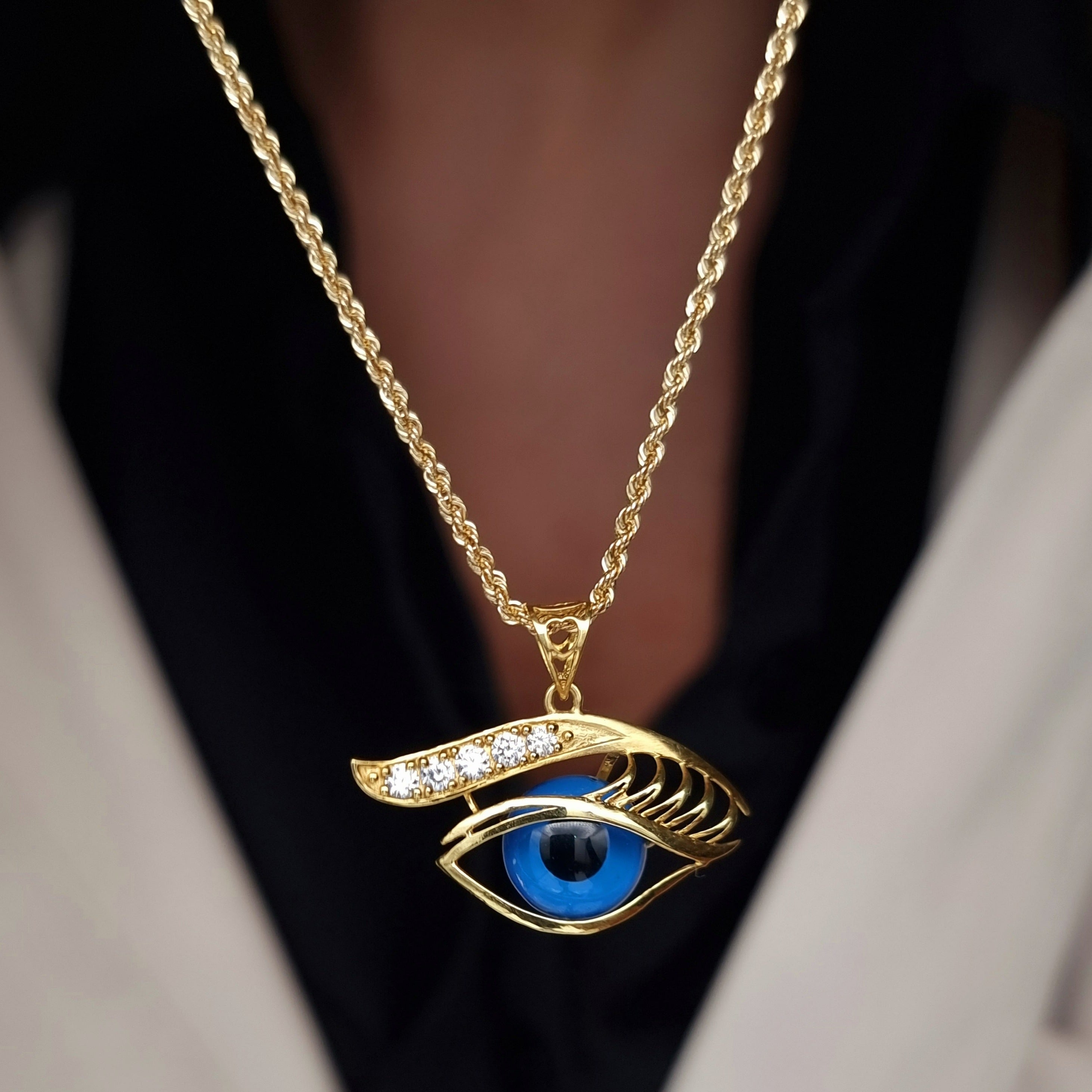 18K Pure Gold Blue Eye Necklace