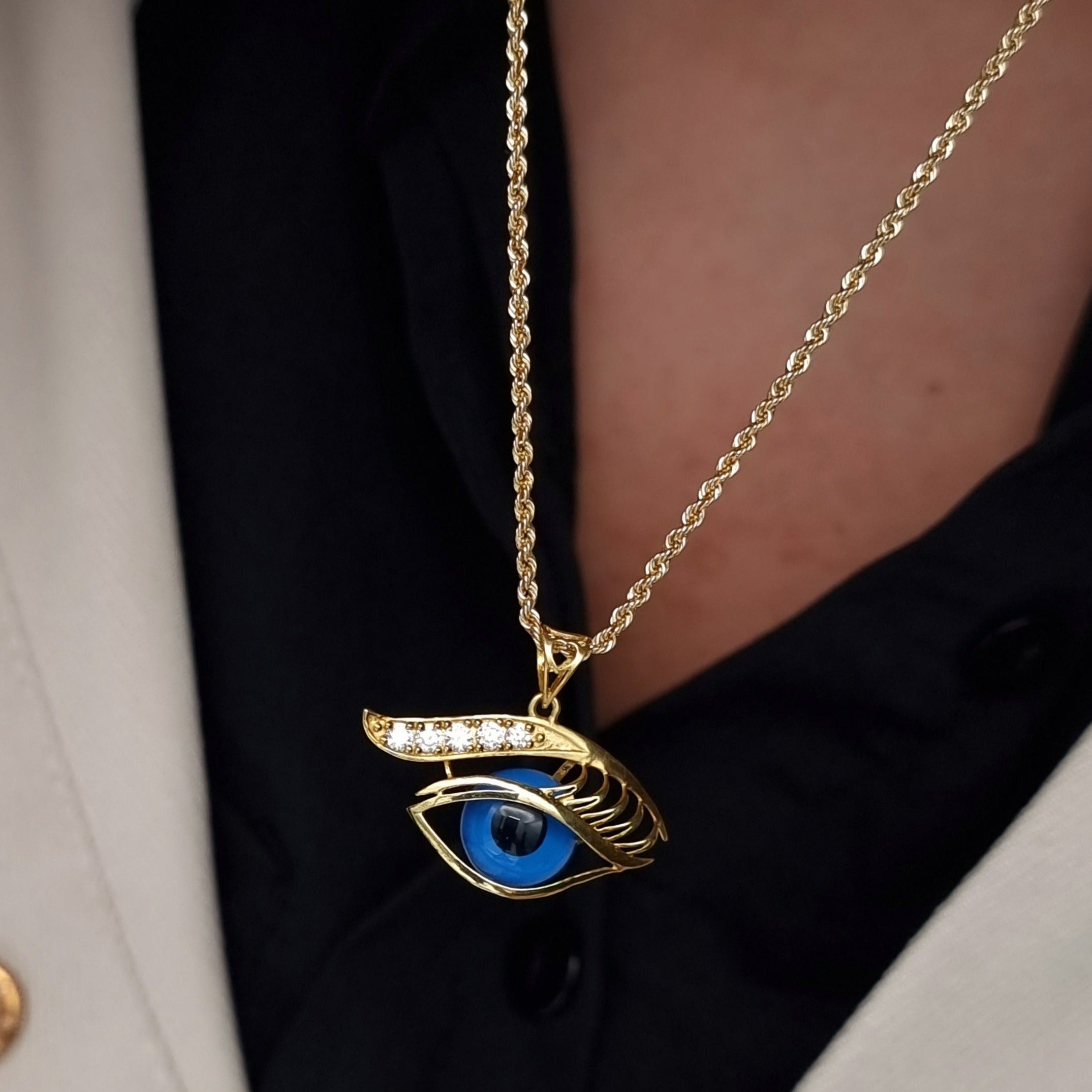 18K Pure Gold Blue Eye Necklace