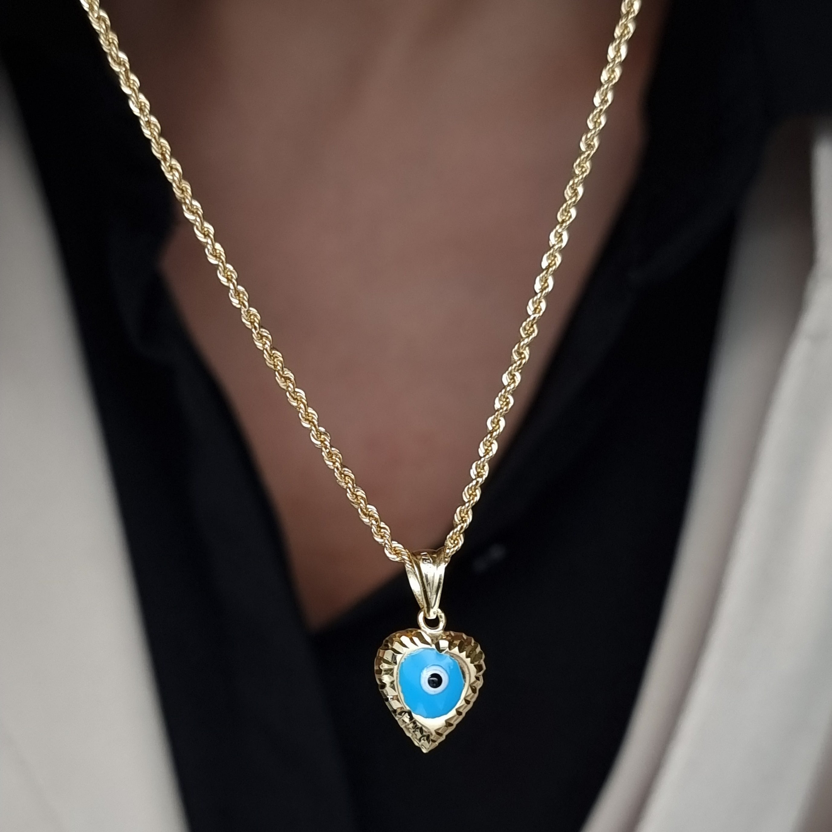 18K Pure Gold Blue Heart Necklace