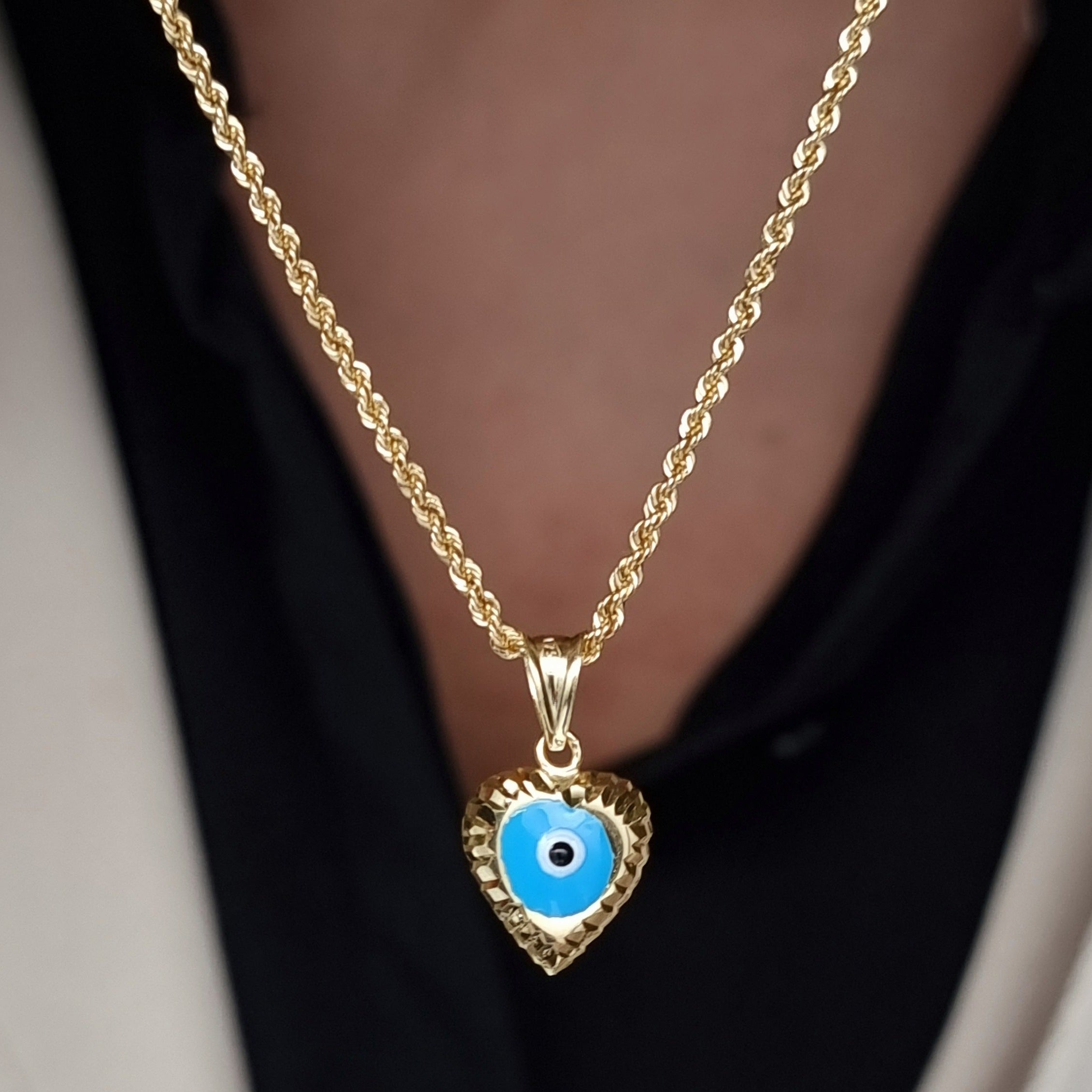 18K Pure Gold Blue Heart Necklace