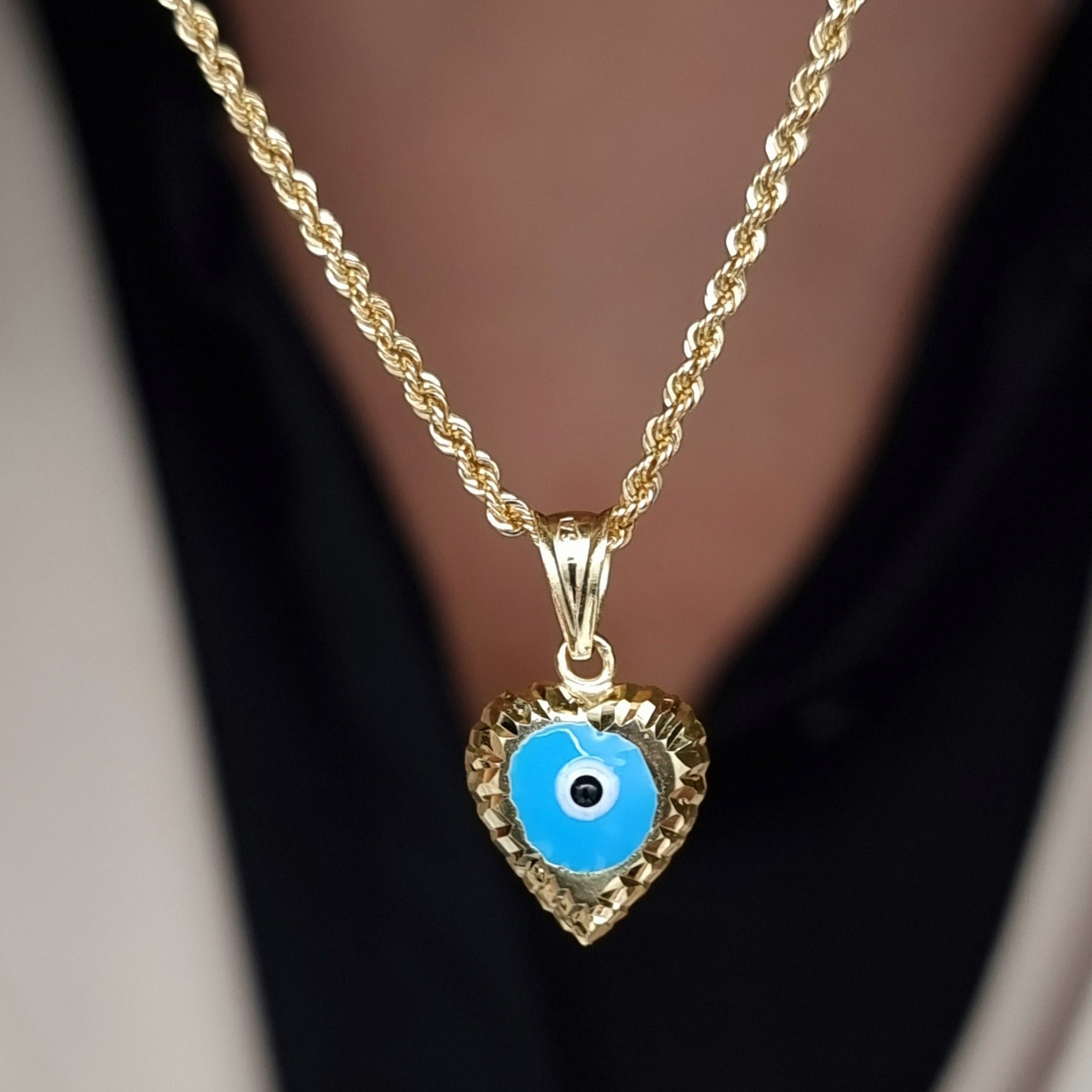 18K Pure Gold Blue Heart Necklace