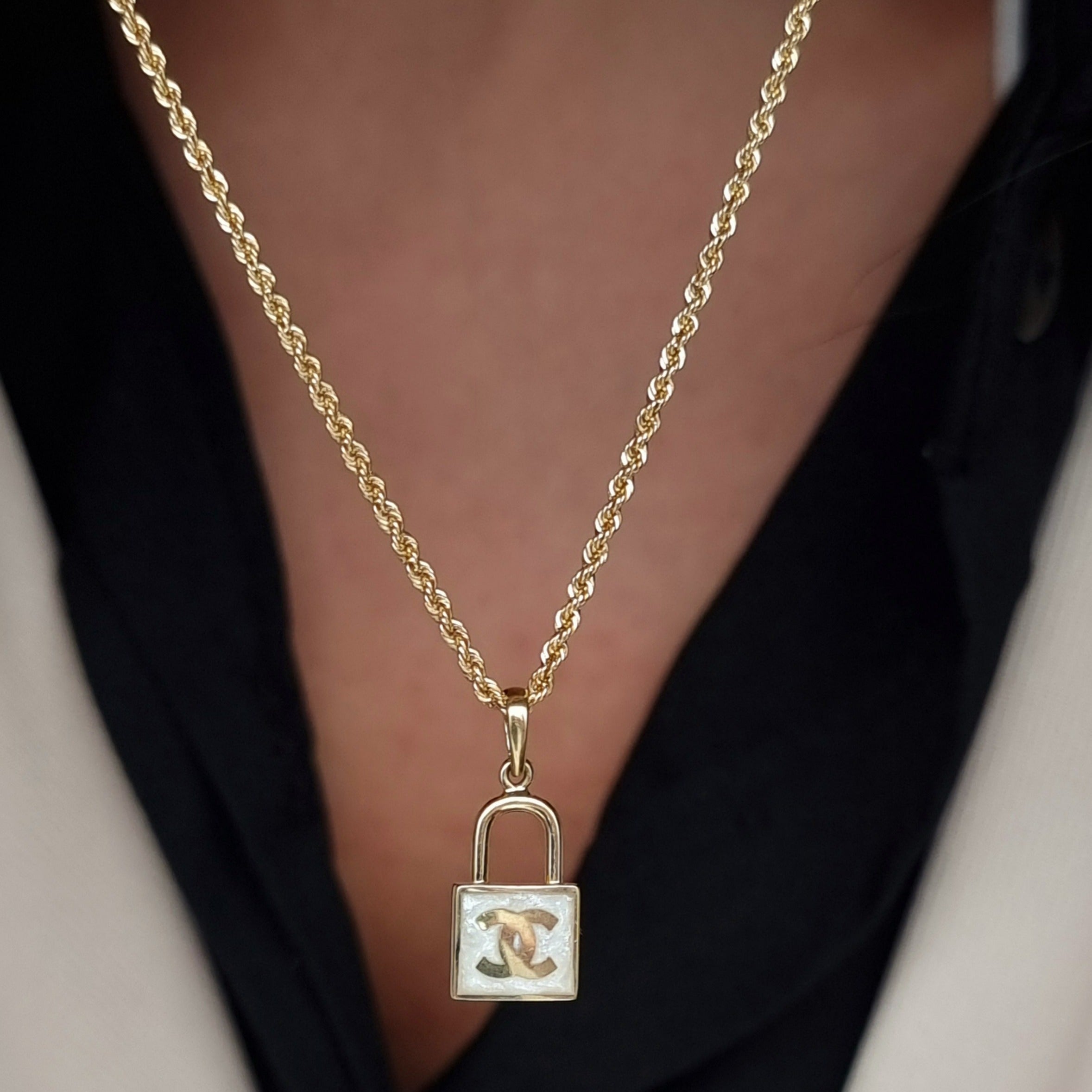 18K Pure Gold Lock C.H Necklace