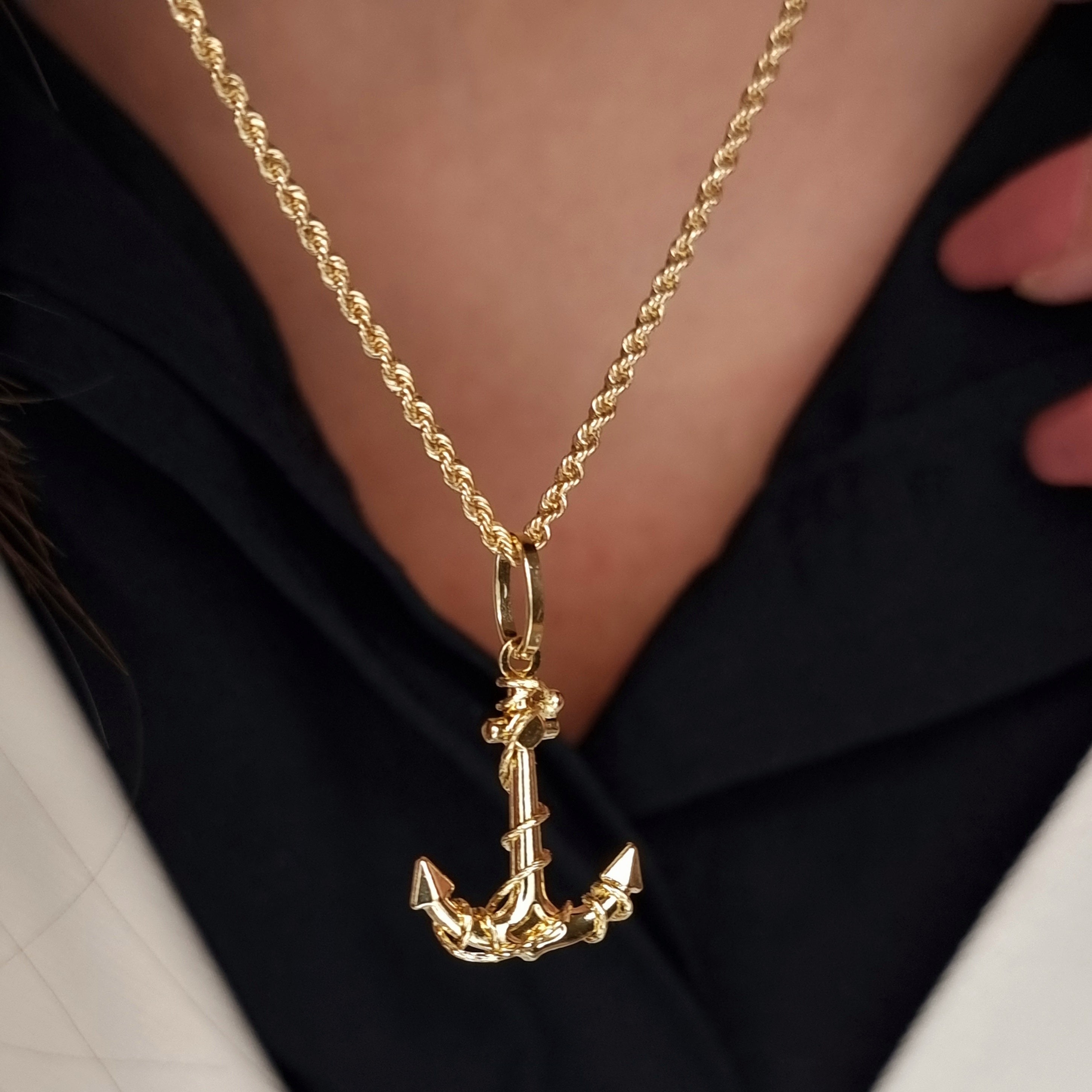HOT 18k Gold Gold Anchor Necklace Womens 18K Pure Gold