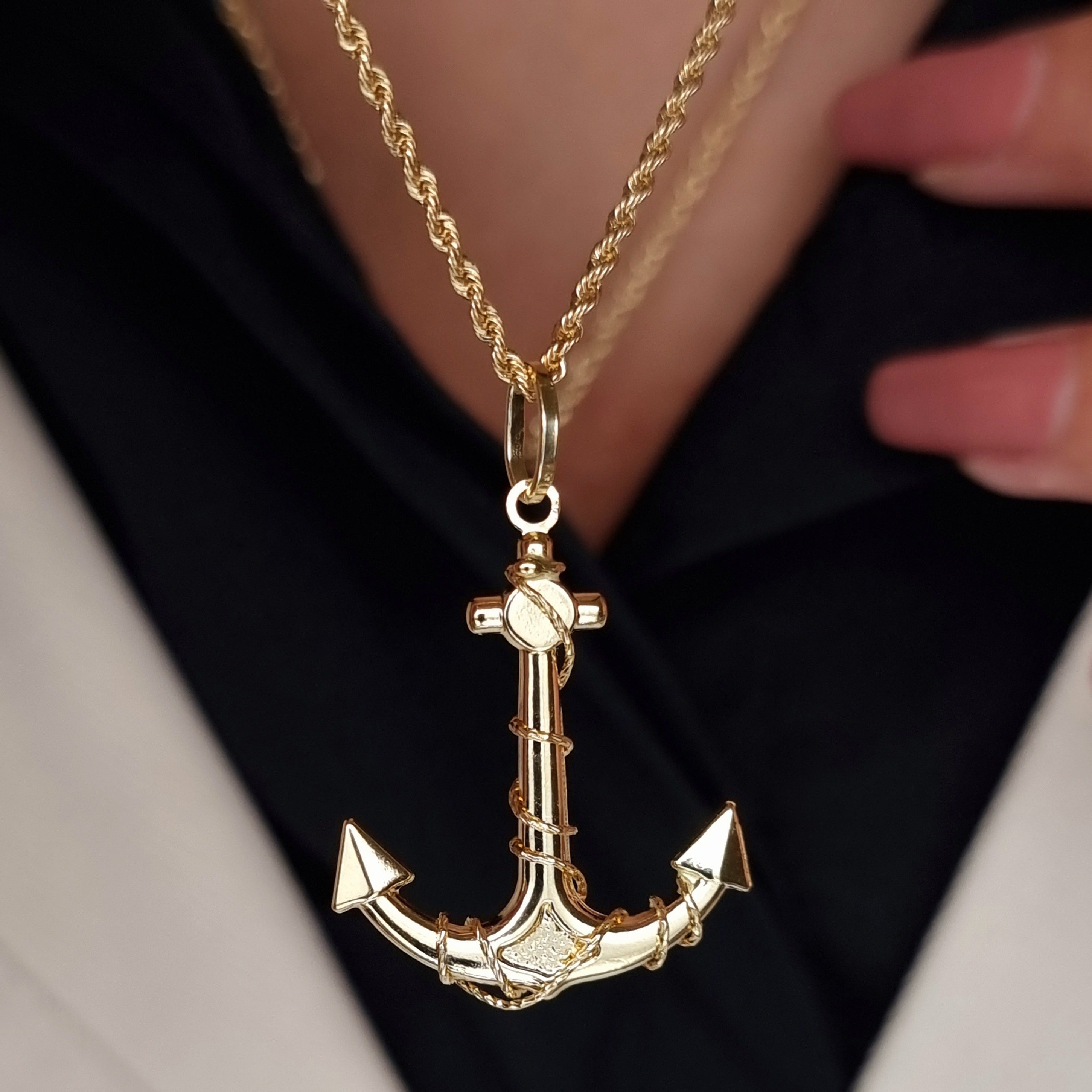 18K Pure Gold Anchor Necklace